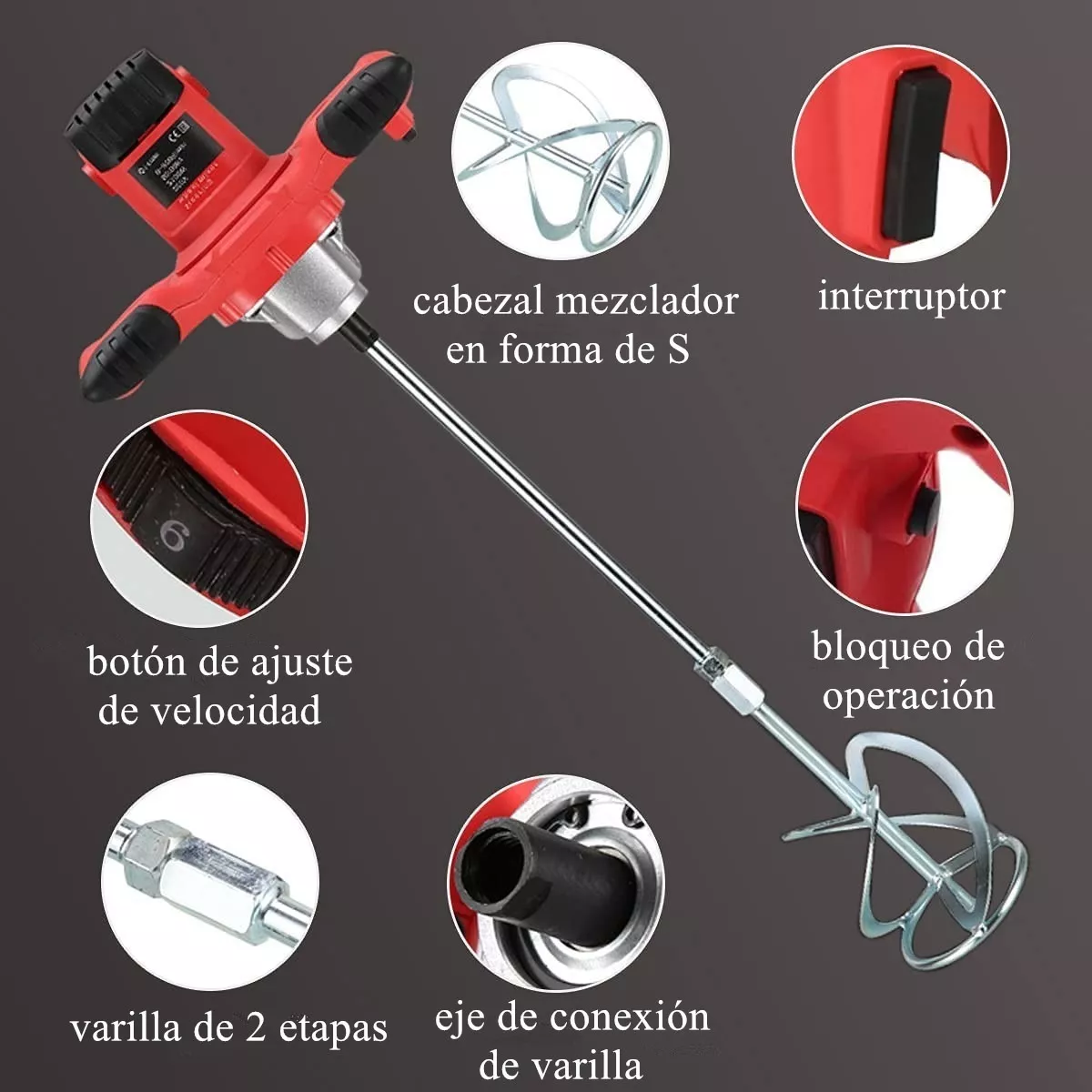 Foto 3 | Mezcladora Eléctrica De Cemento/pintura Velocidad Ajustable Eo Safe Imports Esi-4417-1 Rojo