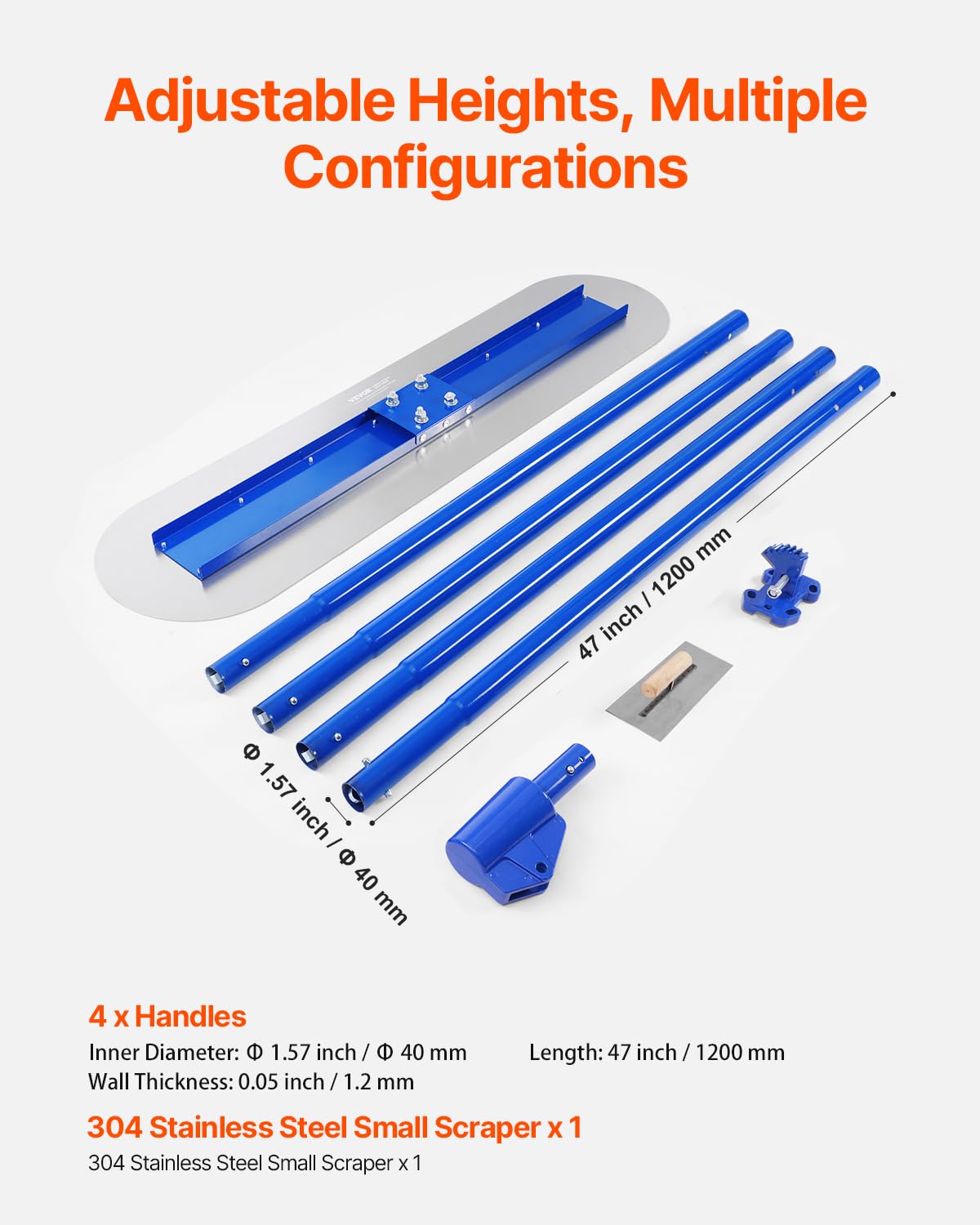 Foto 6 | Flotador Para Hormigón Vevor Bull Float Magnesio Con 4 Asas, 120 X 3 - Venta Internacional.