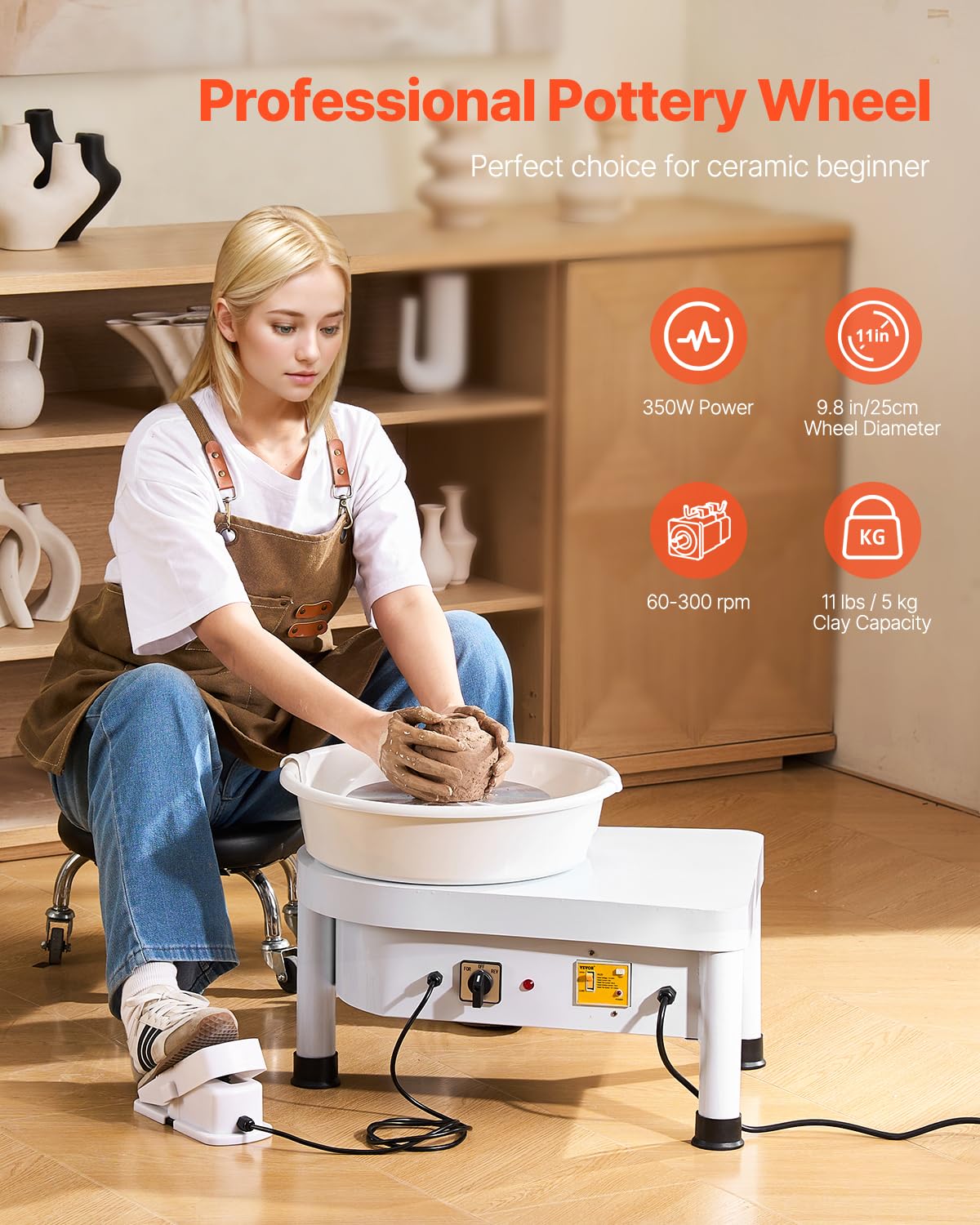 Foto 2 | Máquina Formadora De Cerámica Vevor Con Forma De Rueda De Cerámica De 25 Cm, 350 W, 220 V - Venta Internacional.