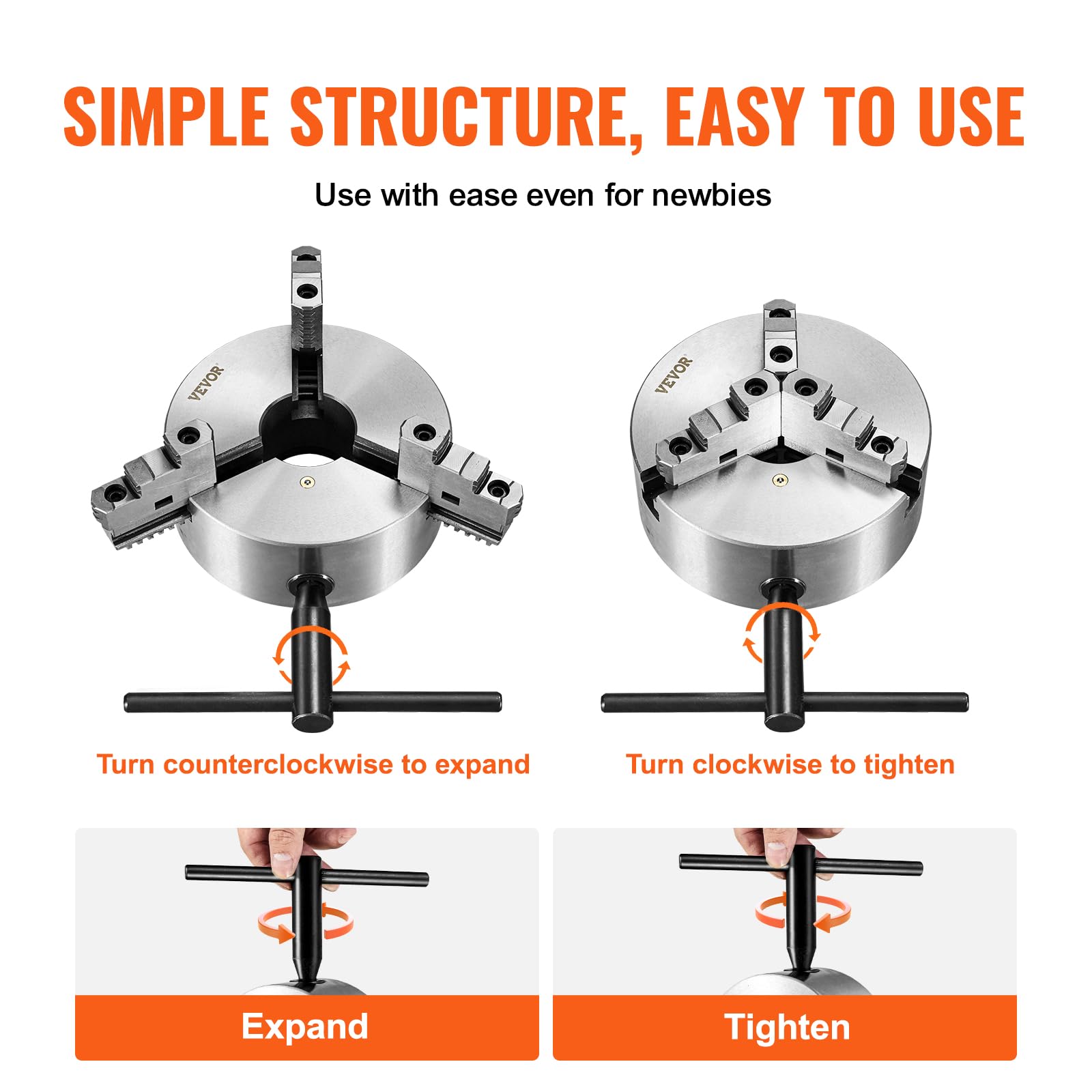 Foto 5 | Torno Chuck Vevor De 10 Pulgadas, Autocentrado, Rango De Sujeción De 6 A 250 Mm - Venta Internacional.