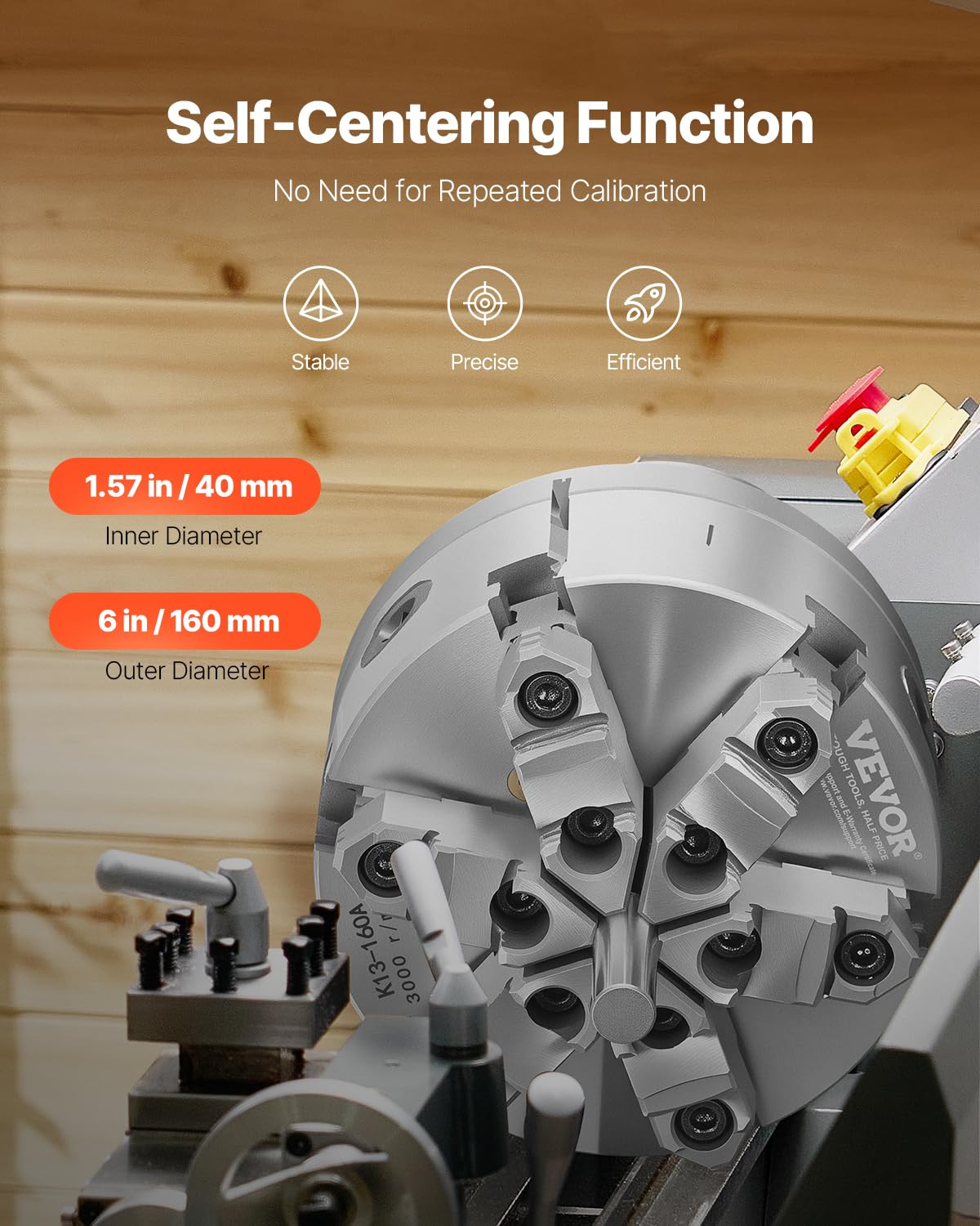 Foto 3 | Torno Vevor De 6 Mordazas, 160 Mm, Autocentrado Con Soporte D1-4 - Venta Internacional.