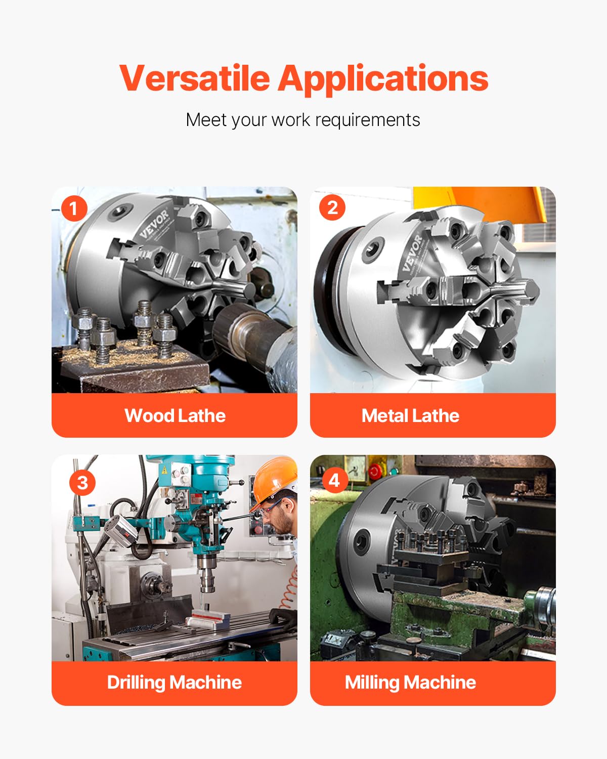 Foto 6 | Torno Vevor De 6 Mordazas, 160 Mm, Autocentrado Con Soporte D1-4 - Venta Internacional.