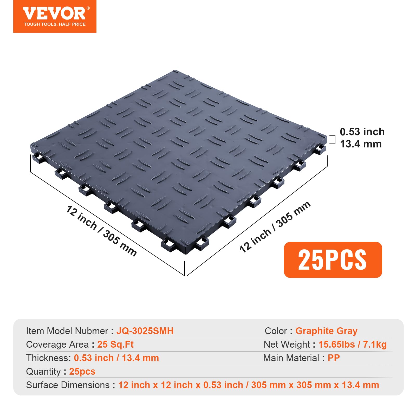 Foto 7 | Baldosas De Garaje Vevor Entrelazadas De 30 X 30 Cm, 25 Unidades, Gris Grafito - Venta Internacional.