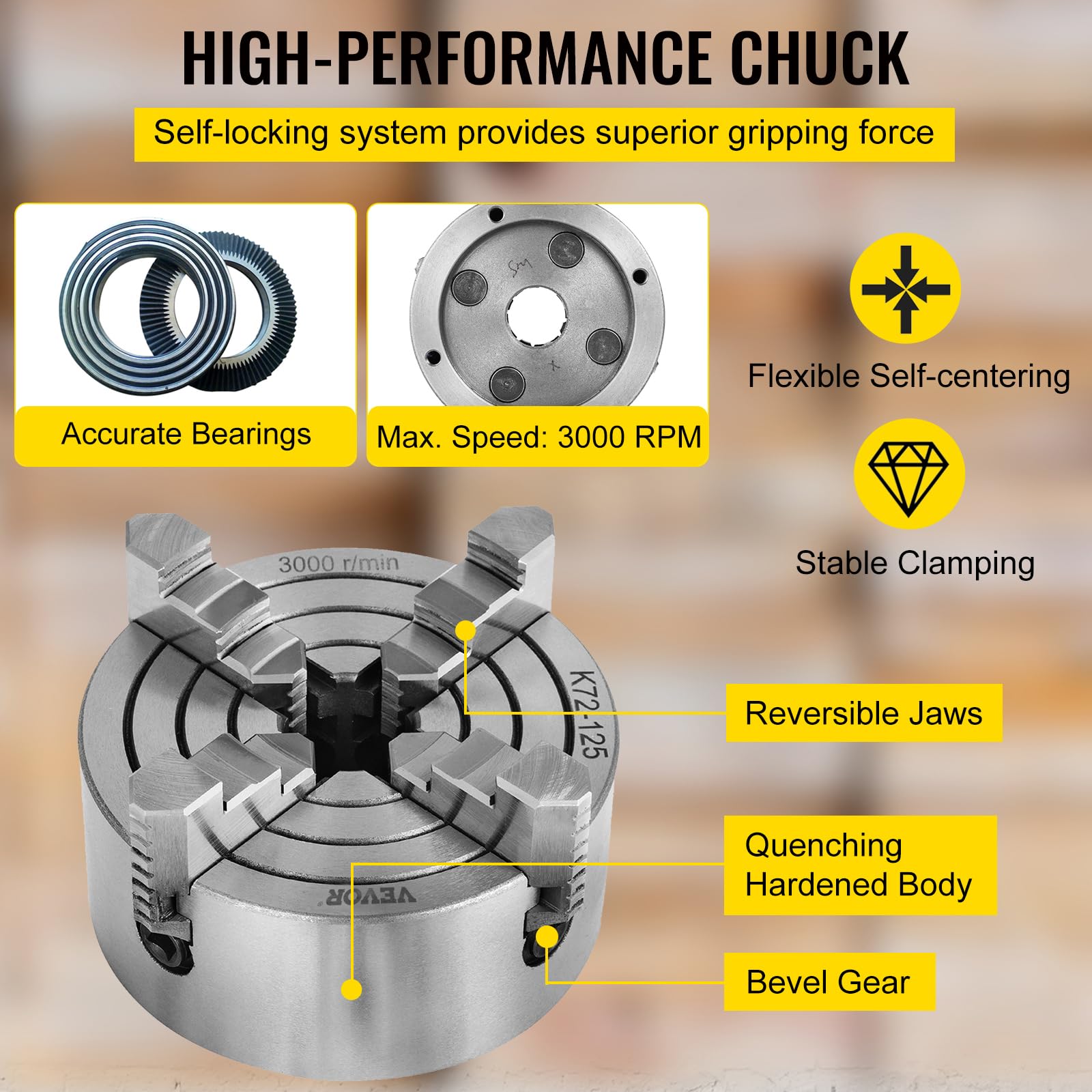 Foto 5 pulgar | Torno Chuck Vevor K72-125 125 Mm Y 4 Mordazas Para Máquina De Torno De Metal - Venta Internacional.