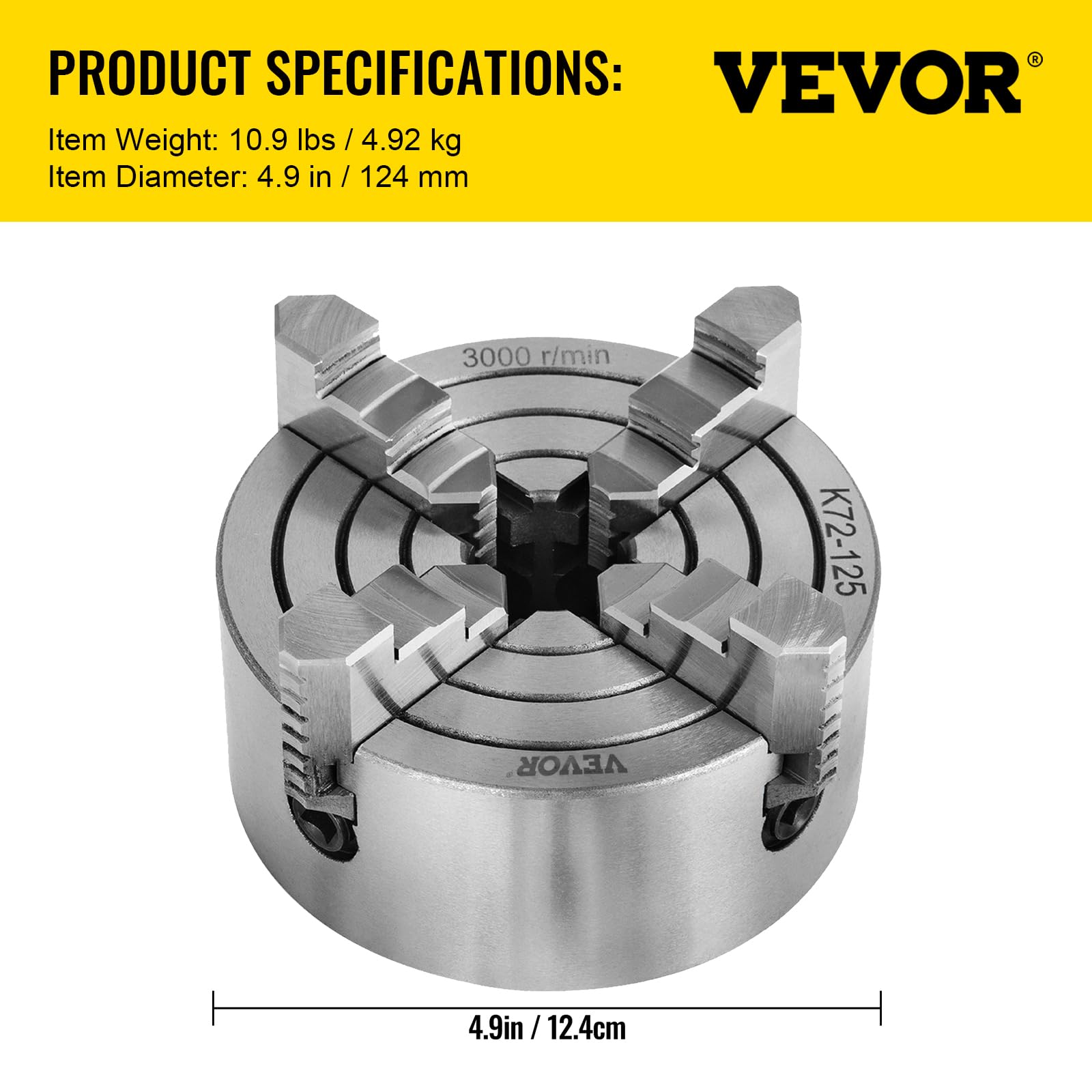 Foto 8 pulgar | Torno Chuck Vevor K72-125 125 Mm Y 4 Mordazas Para Máquina De Torno De Metal - Venta Internacional.