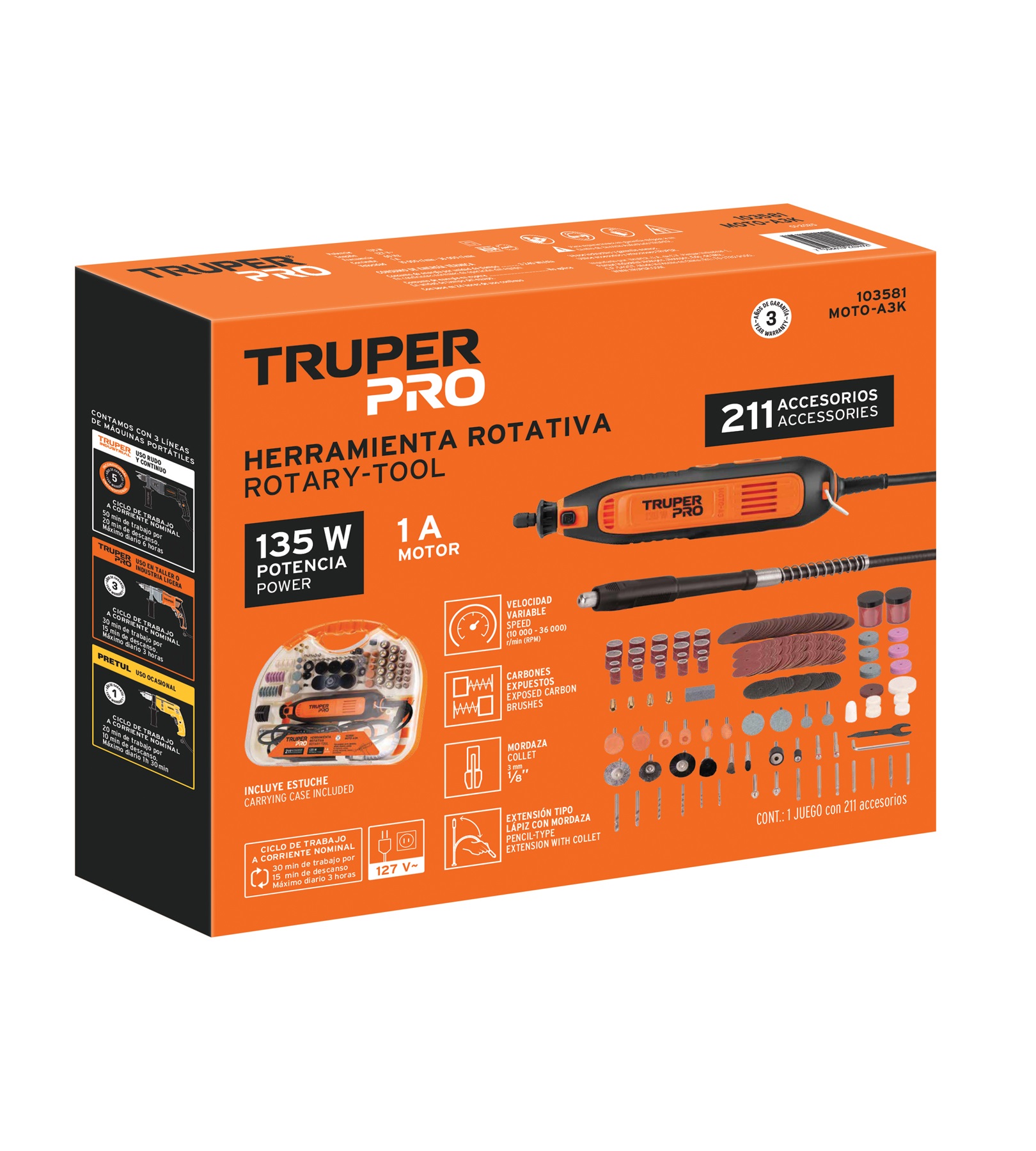 Foto 8 pulgar | Herramienta Rotativa Truper Pro 135 W con 211 Accesorios