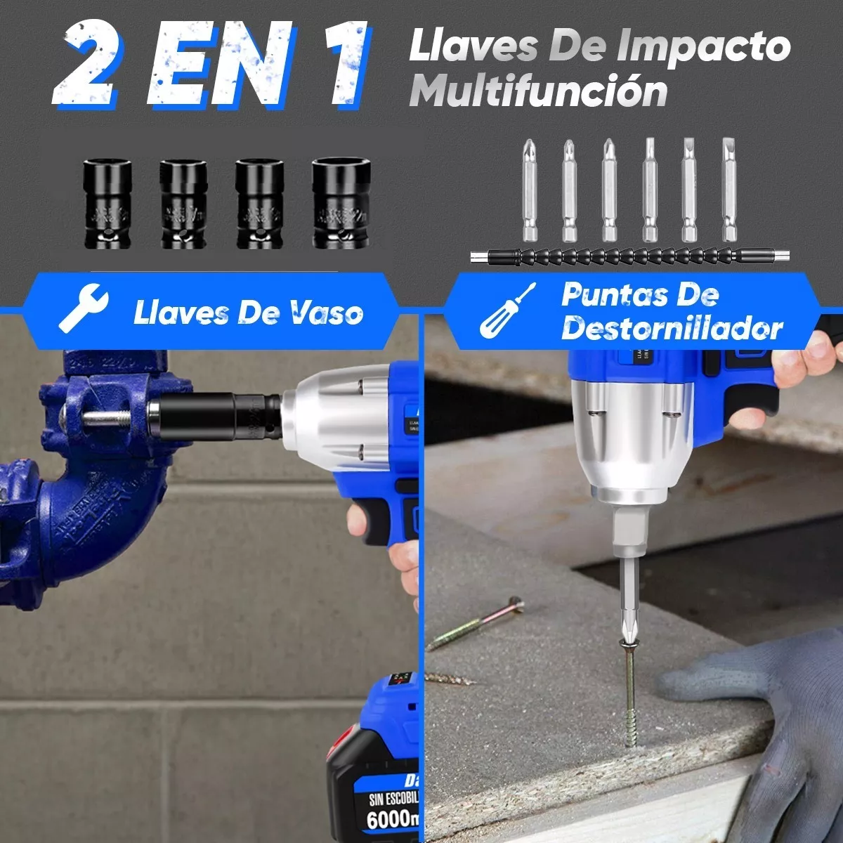 Foto 3 | Llave de Impacto Trinquete Inalámbrico Eo Safe Imports Esi-6275 color Azul