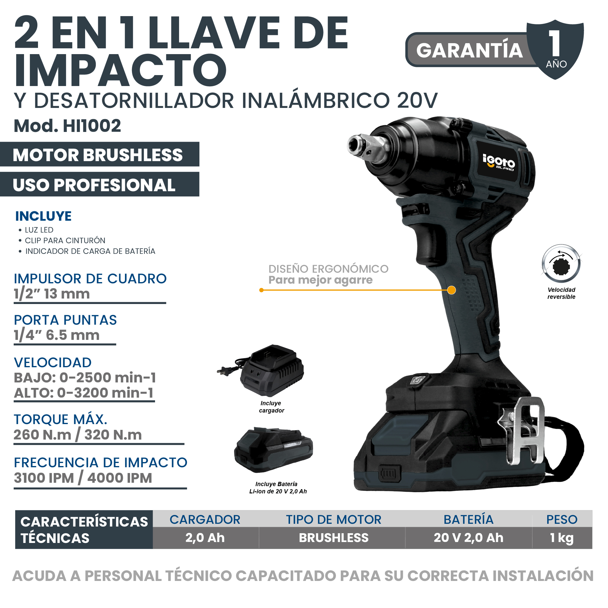 Foto 8 pulgar | Llave De Impacto Y Desatornillador Brushless 20 V Inalambrica