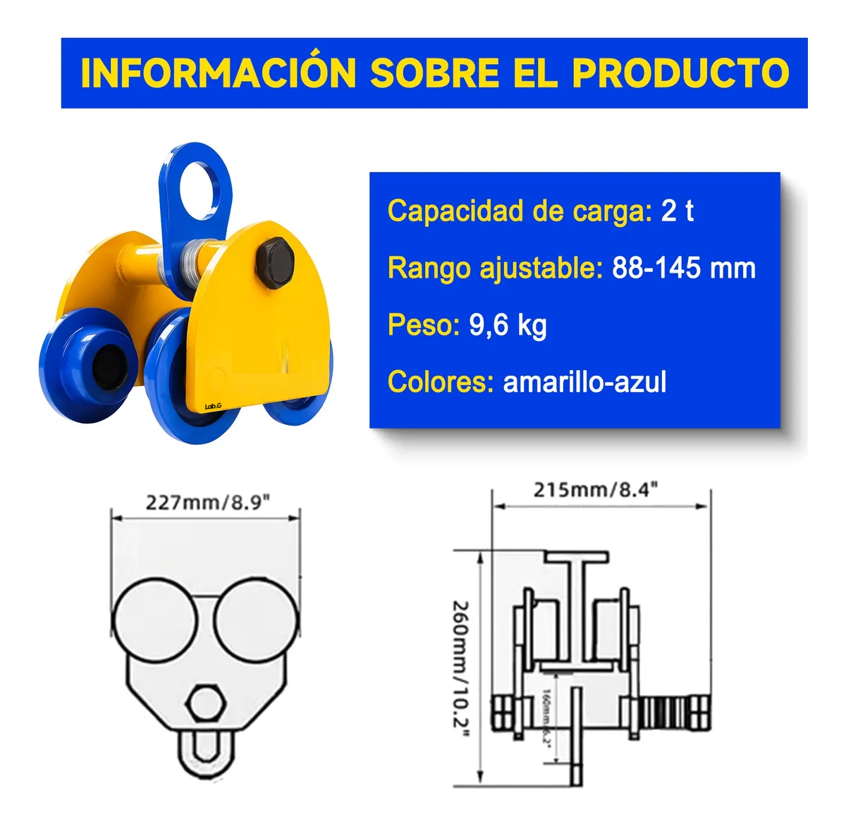 Foto 4 pulgar | Carga De Acero  Lab.g Ancho Ajustable 2 Toneladas Amarillo Azul
