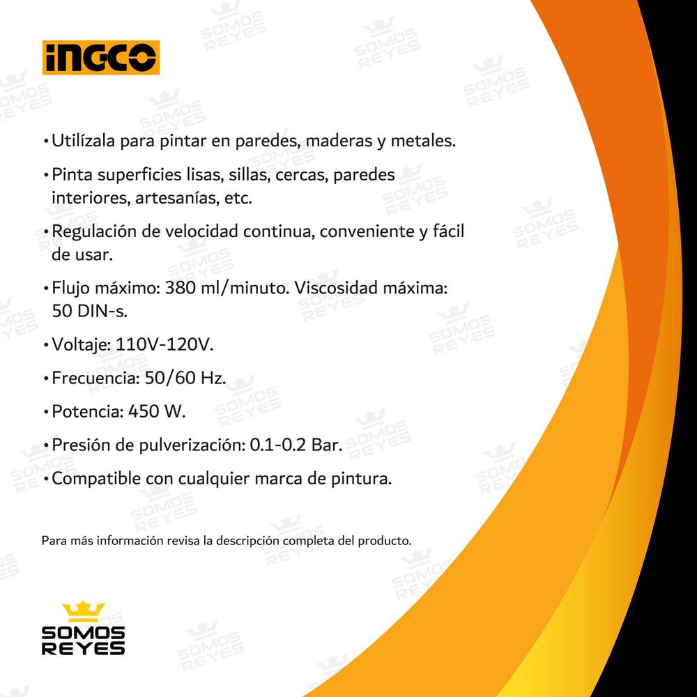 Foto 5 pulgar | Pistola Eléctrica para Pintar Ingco 110/120v 450w color Amarillo