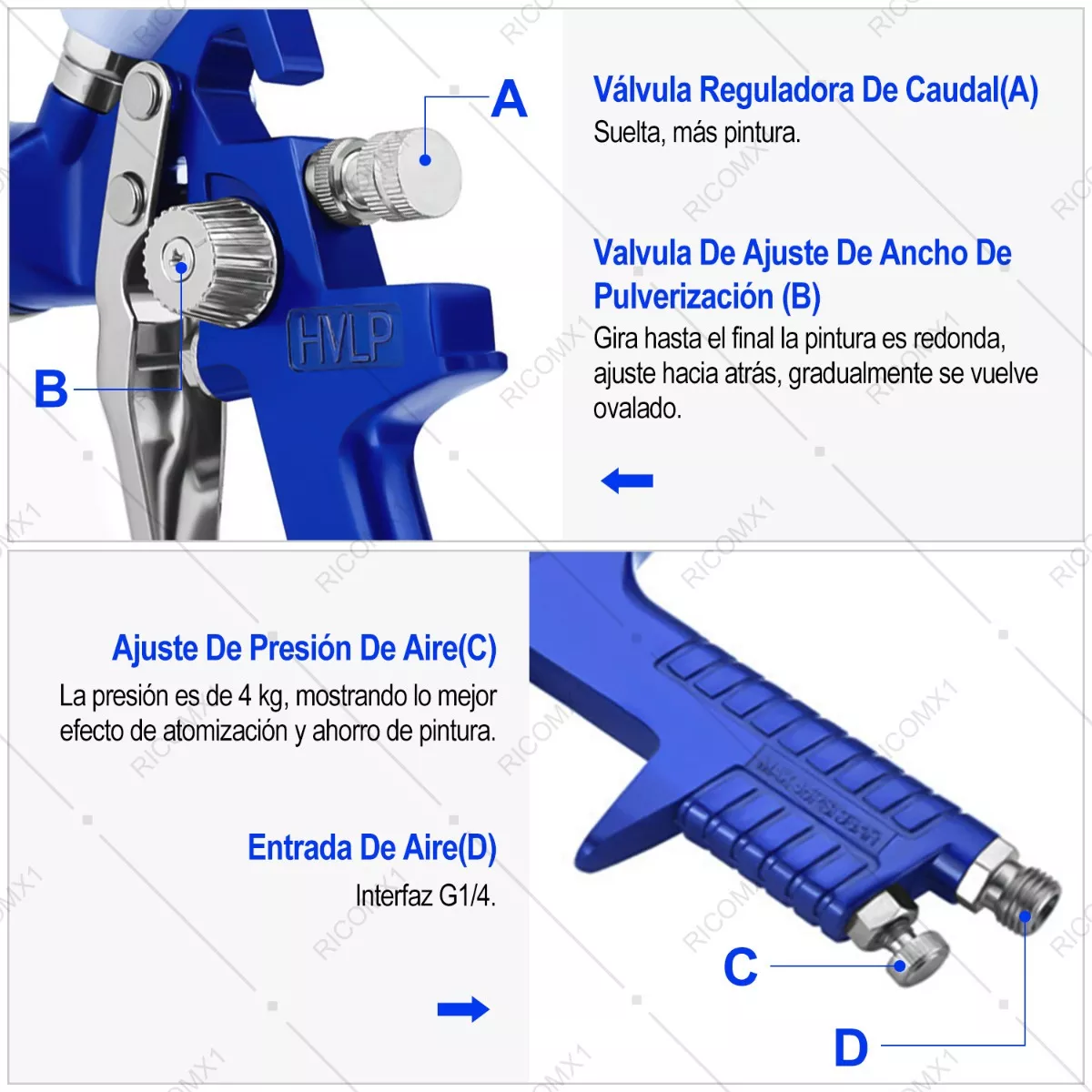 Foto 3 | Pistola de Pintura Eo Safe Imports Esi-6717 con 3 Boquillas Azul