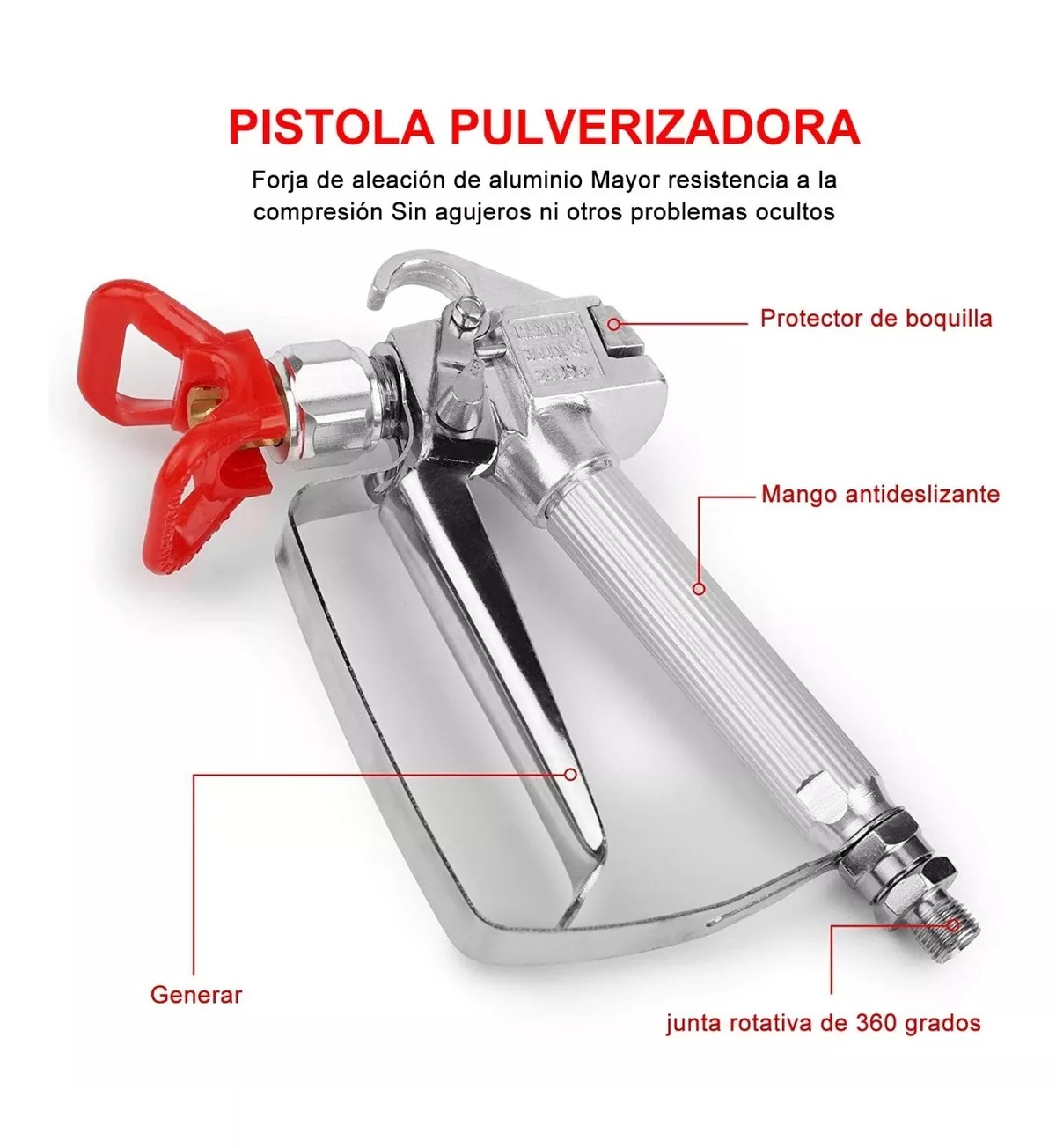 Foto 2 | Pistola Rociadora De Pintura De Alta Presión C/tubo De 20cm Plata