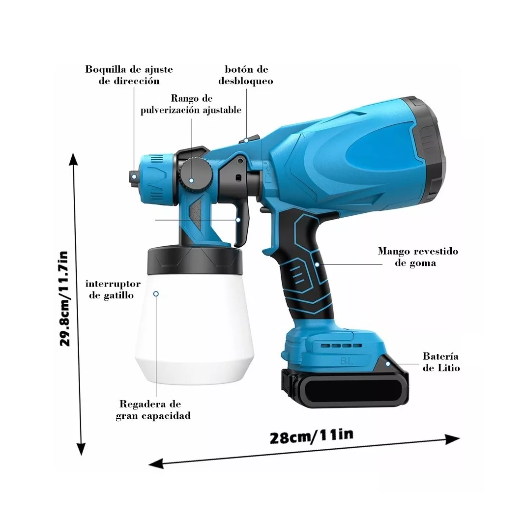 Foto 3 | Pulverizador de Pintura BELUG color Azul Inalámbrico Portátil  800ML 18V 550W