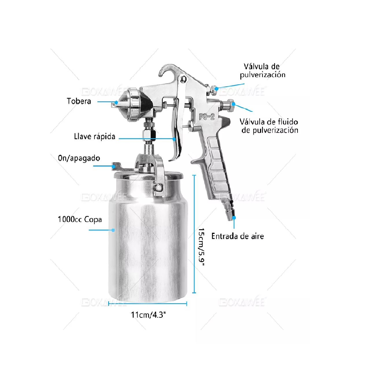 Foto 3 | Pistola para Pintar Goxawee color Plata 1000 ML Vaso 1.8 MM