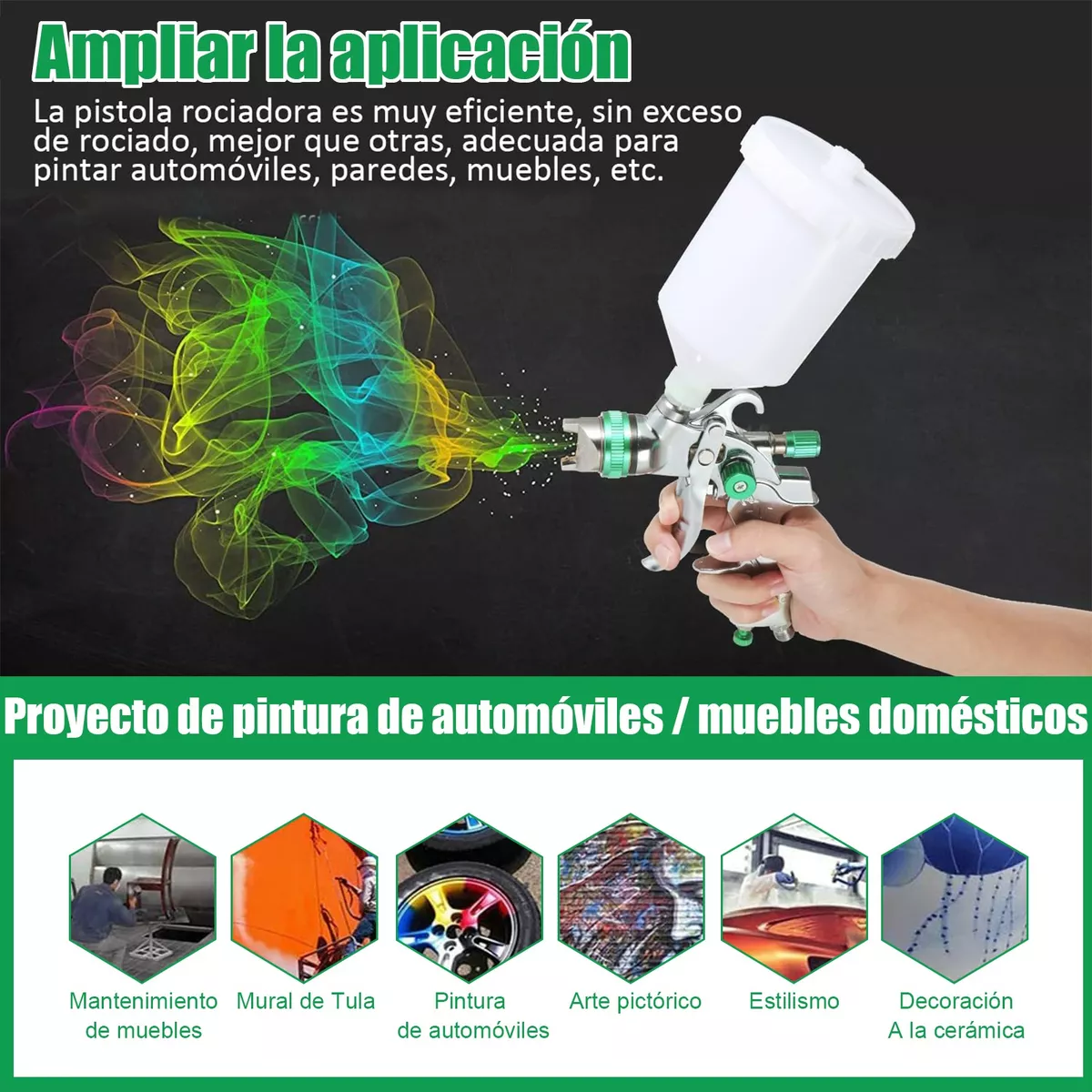 Foto 4 | Pistola Gravedad Pintura Automotriz de 600ml 1,4/1,7/2,0 Mm Blanca