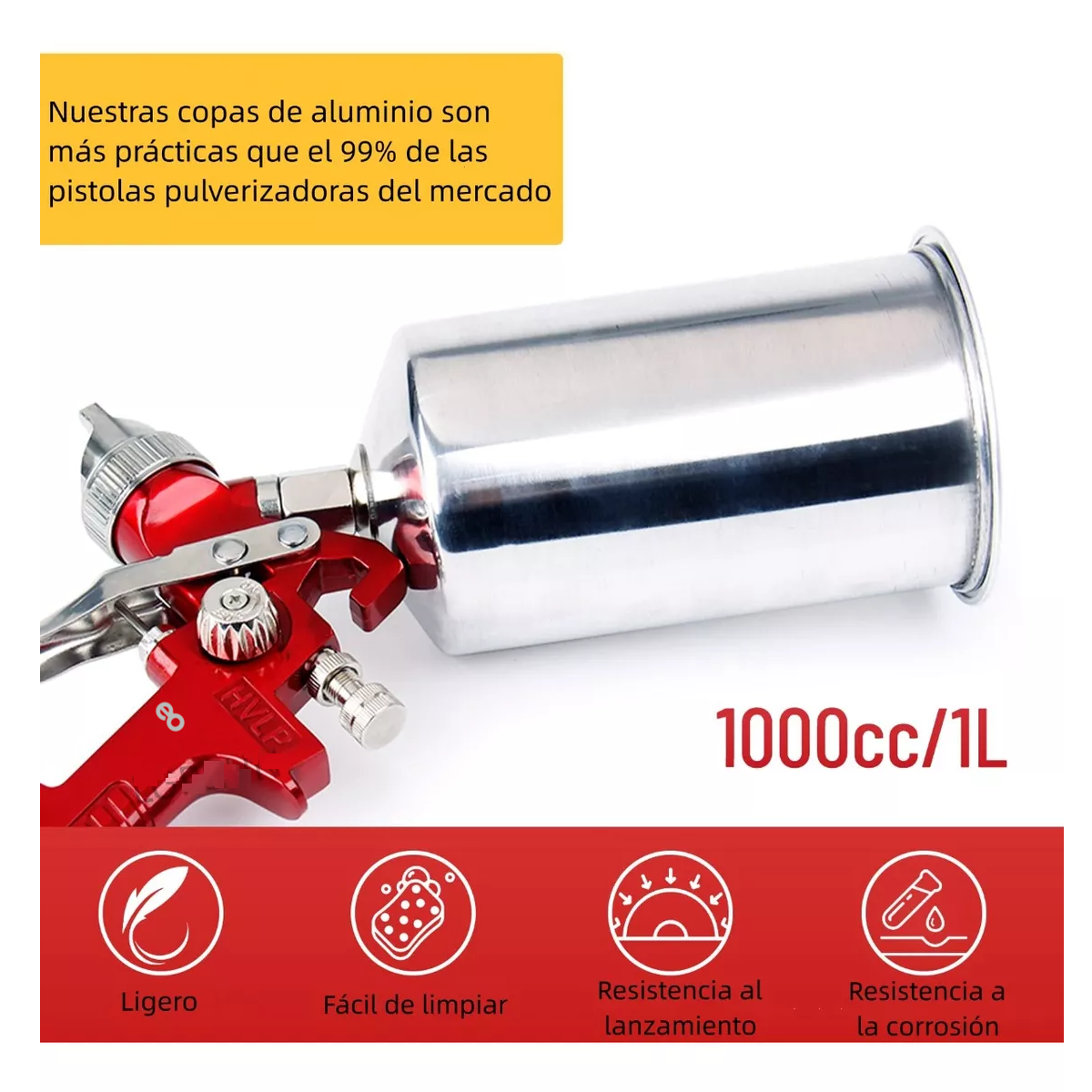 Foto 2 | Pistola Gravedad Pintura 1000ml Vaso Aluminio Para Auto Eo Safe Imports Esi-11330-1 Multicolor