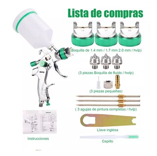 Foto 2 | Pistola Gravedad Pintura Automotriz De 600ml 1,4/1,7/2,0 Mm Belug Blanco Verde