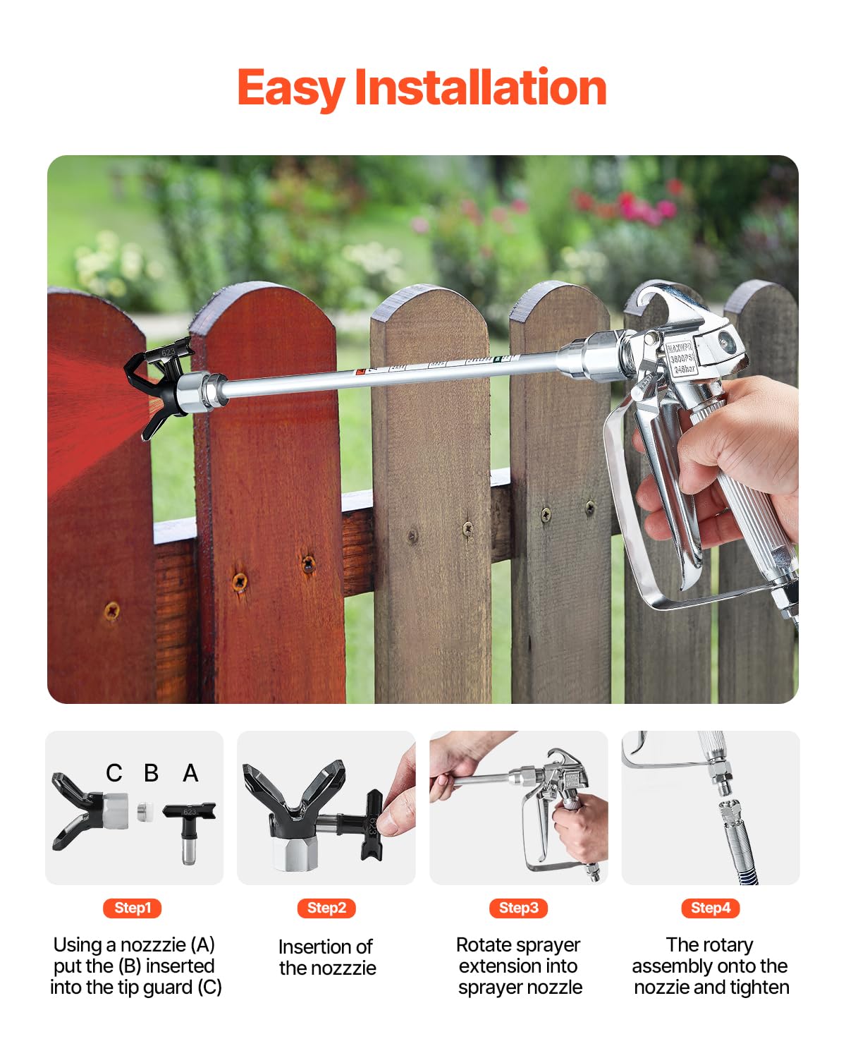 Foto 5 pulgar | Kit De Pistola Pulverizadora De Pintura Y Manguera Airless Vevor 3600 Psi Con 5 Puntas - Venta Internacional.