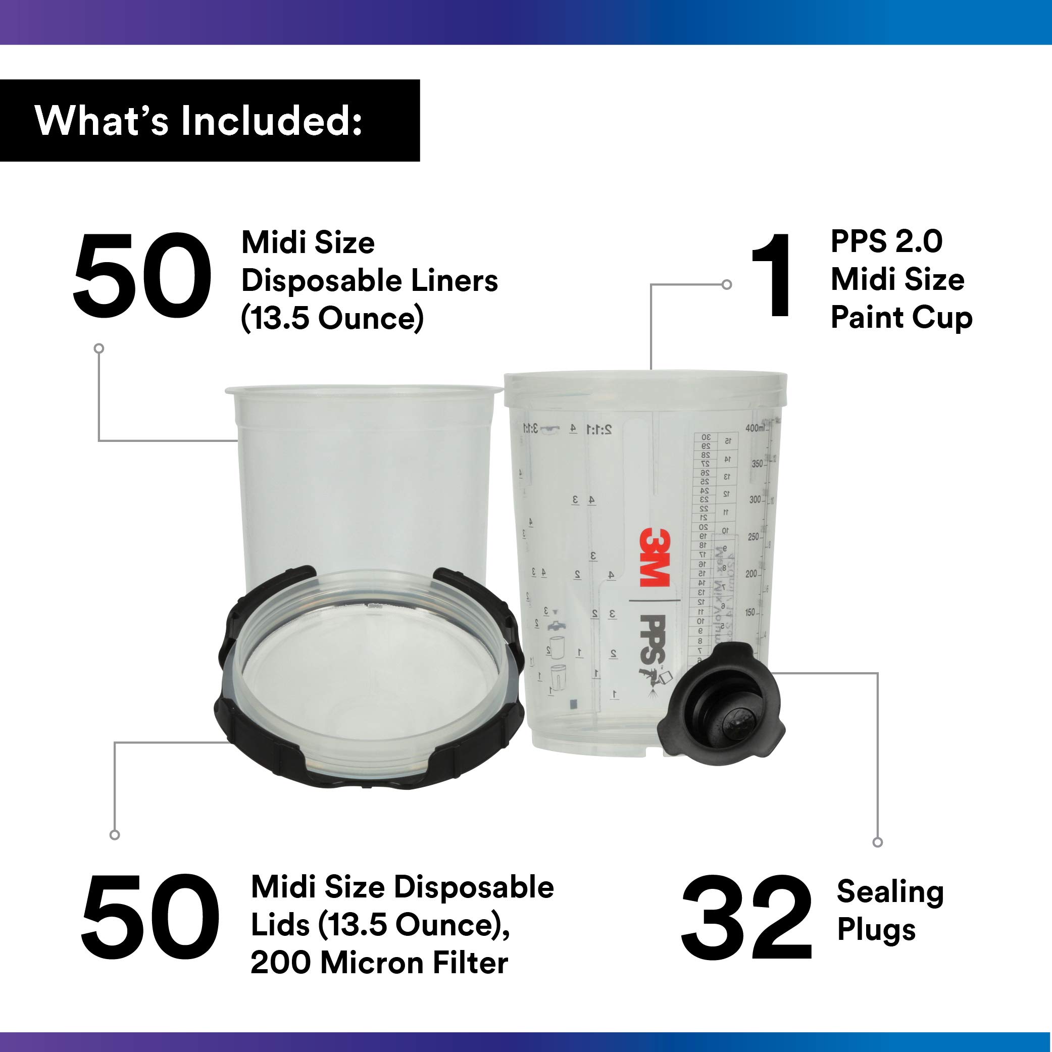 Foto 2 | Kit De Vasos Para Pistola Pulverizadora 3m Pps 2.0, 400 Ml, Con 50 Tapas Y Forros - Venta Internacional.