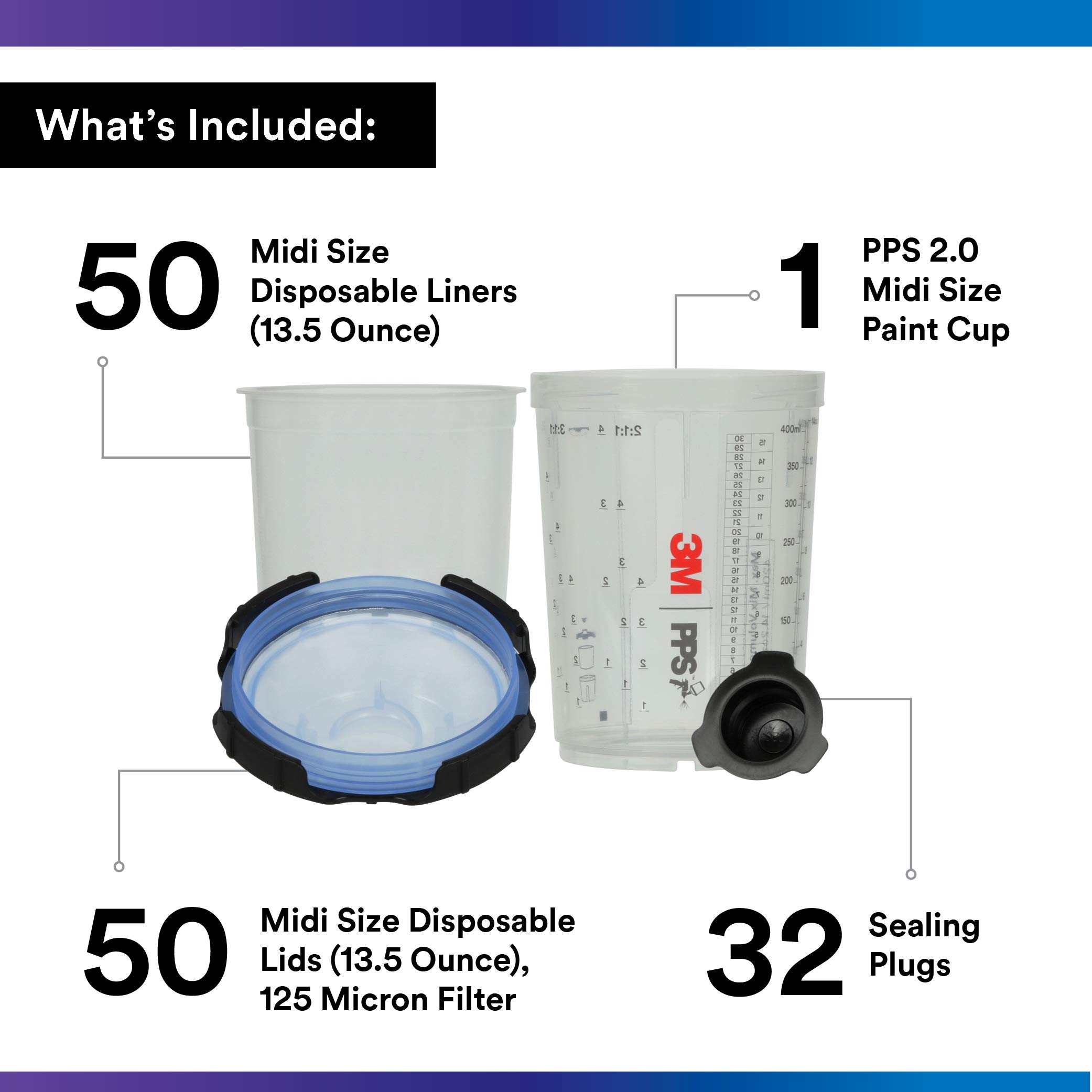 Foto 3 pulgar | Kit De Vasos Para Pistola Pulverizadora 3m Pps 2.0, 400 Ml, Con 50 Tapas Y Forros - Venta Internacional.
