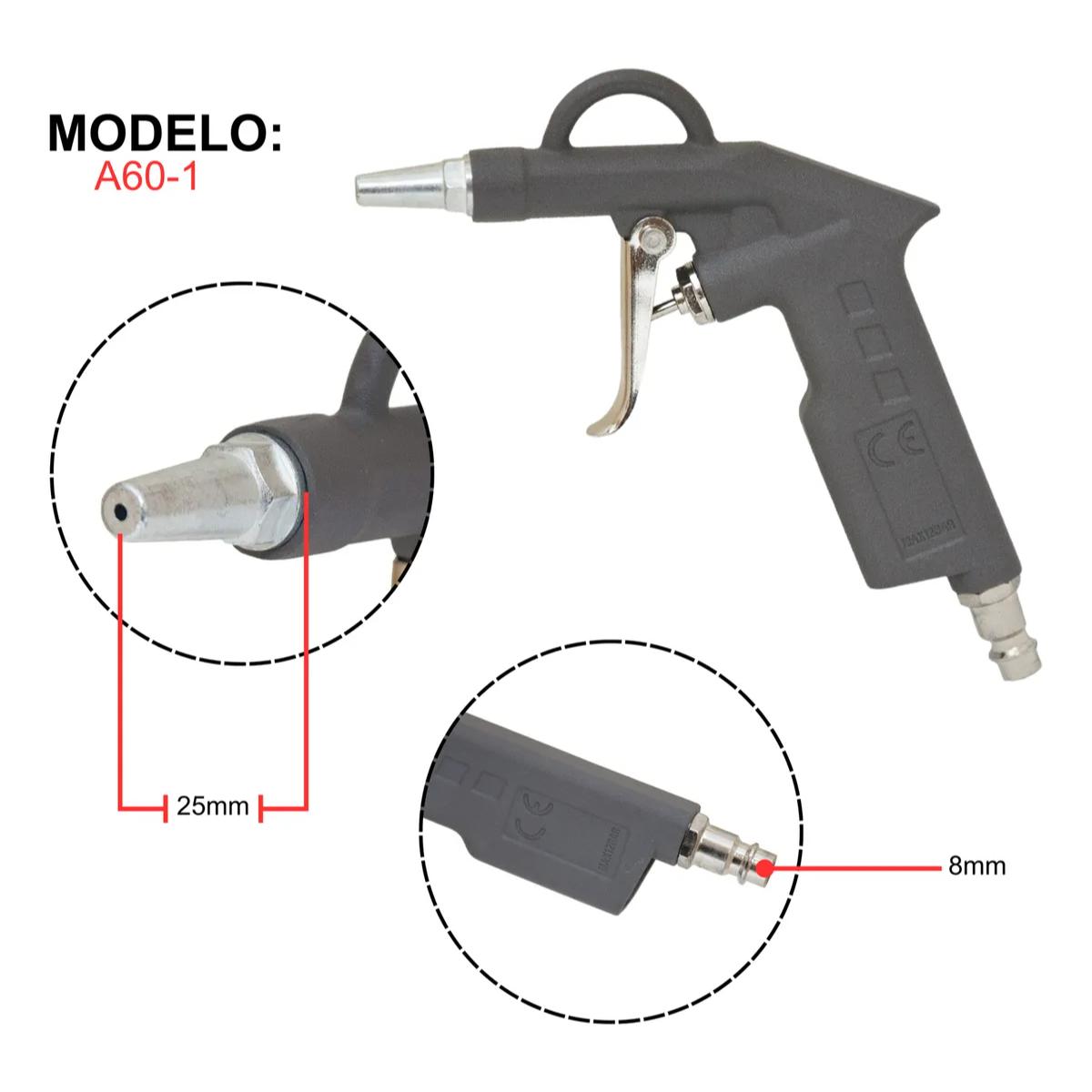 Foto 3 pulgar | Pistola Para Sopletear A60-1 Con Boquilla 25 Mm Y Conexión 8 Mm – Alta Potencia De Aire