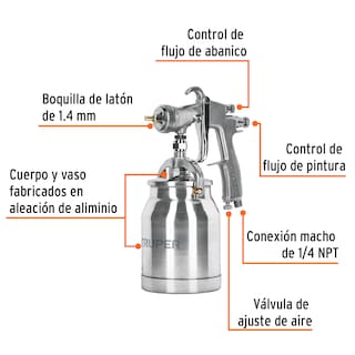 Foto 2 | Pistola P/pintar Succion Hvlp Truper Pipi-330 Color Plata Vaso Aluminio 1.4 Mm
