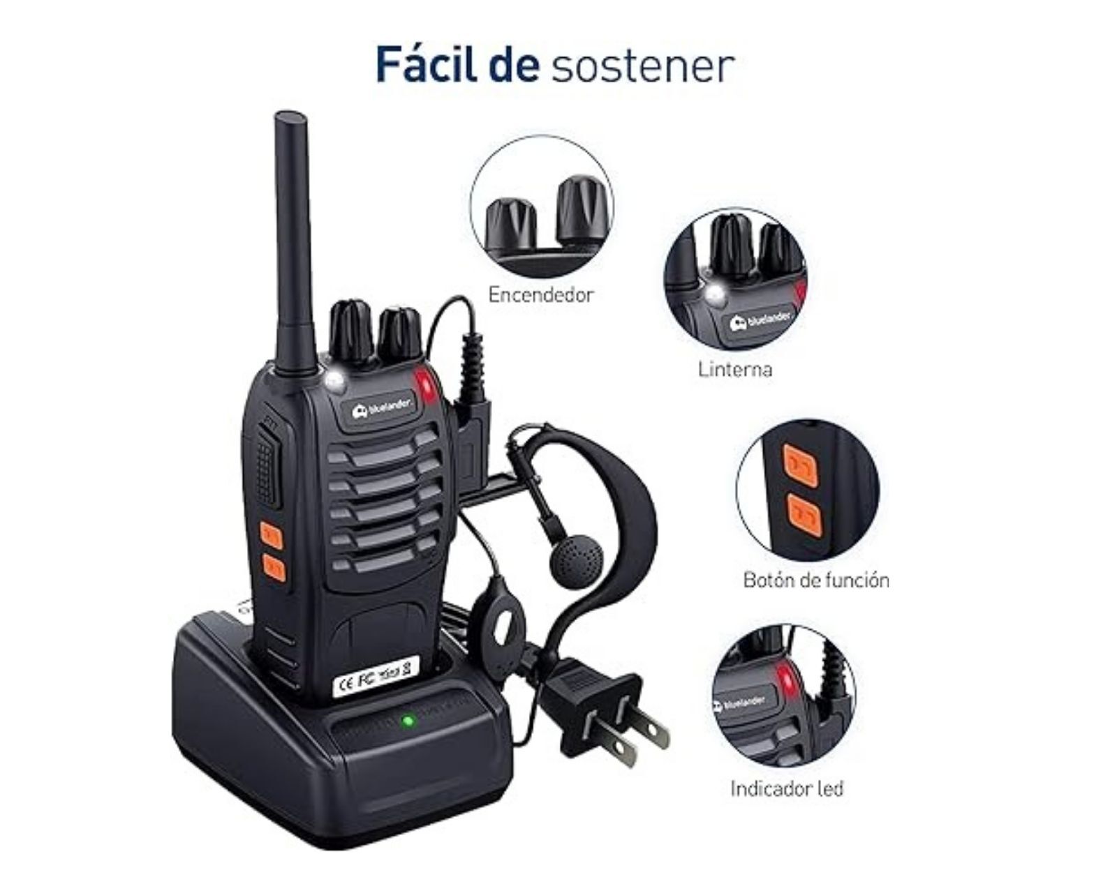 Foto 3 pulgar | Walkies Talkies Bluelander CBHH-0097 Negros Recargables con Base de Carga