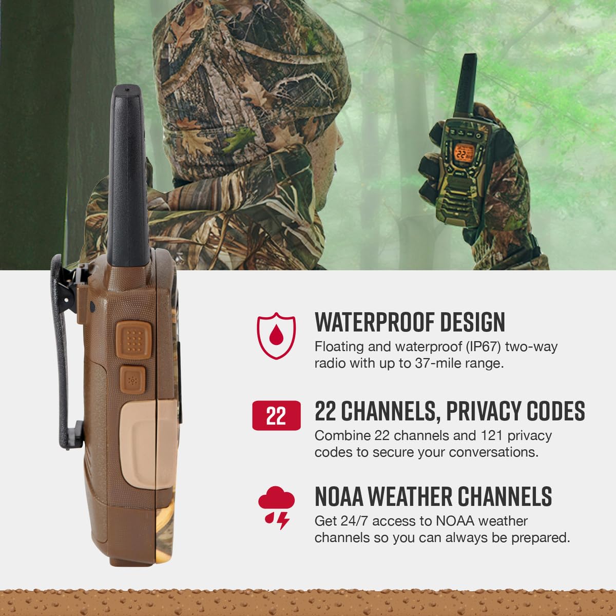 Foto 3 | Walkie Talkies Cobra Acxt1035r Flt Camo, Resistentes Al Agua, 37 Millas - Venta Internacional.