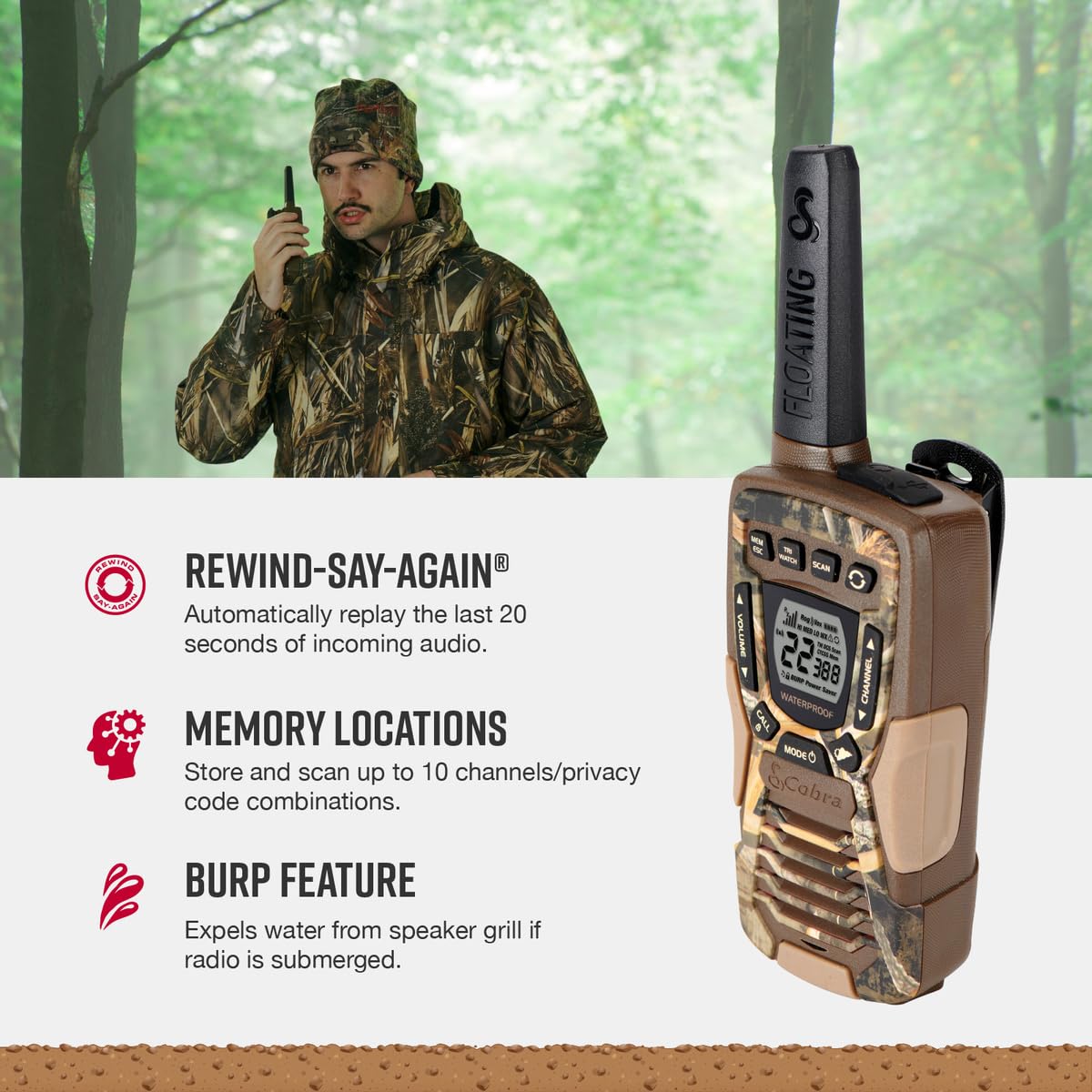 Foto 5 pulgar | Walkie Talkies Cobra Acxt1035r Flt Camo, Resistentes Al Agua, 37 Millas - Venta Internacional.