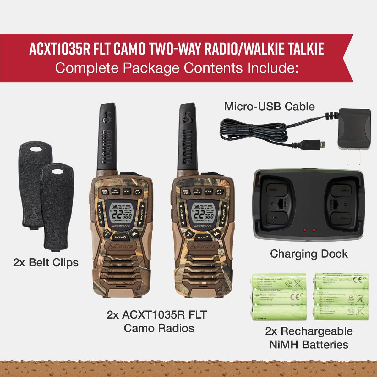 Foto 6 | Walkie Talkies Cobra Acxt1035r Flt Camo, Resistentes Al Agua, 37 Millas - Venta Internacional.