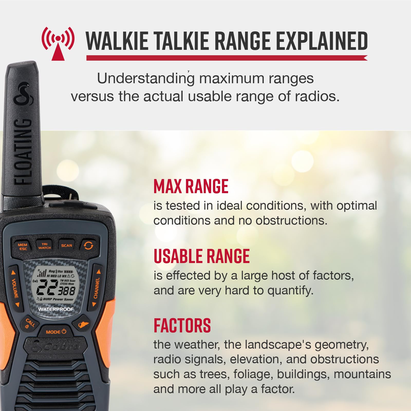 Foto 2 | Walkie Talkie Cobra Acxt1037r Flt Con Alcance Flotante De 37 Millas - Venta Internacional.