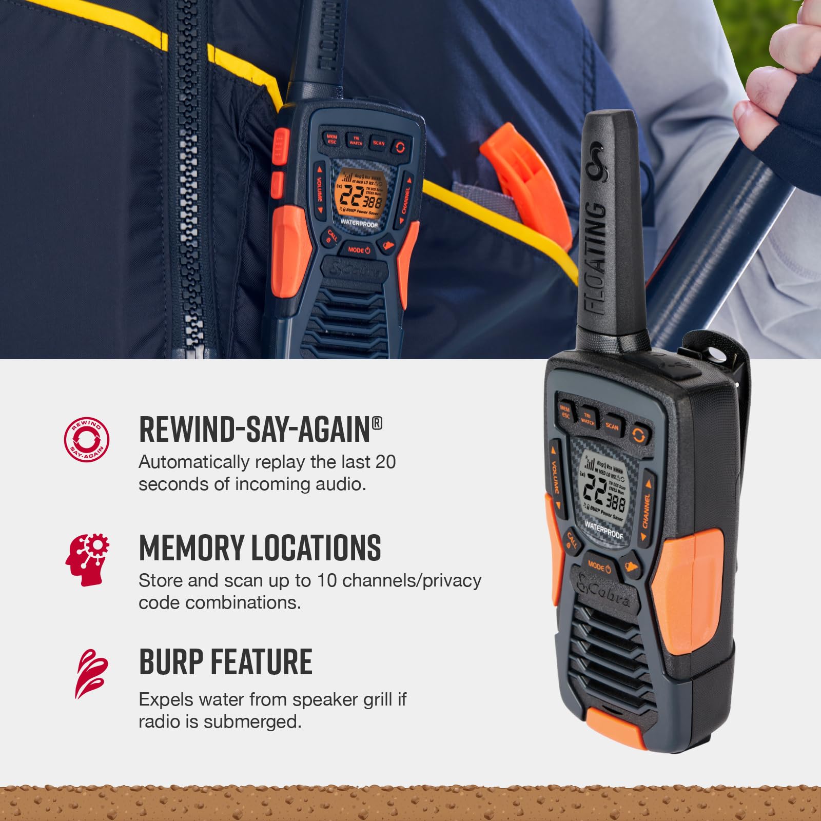 Foto 4 | Walkie Talkie Cobra Acxt1037r Flt Con Alcance Flotante De 37 Millas - Venta Internacional.