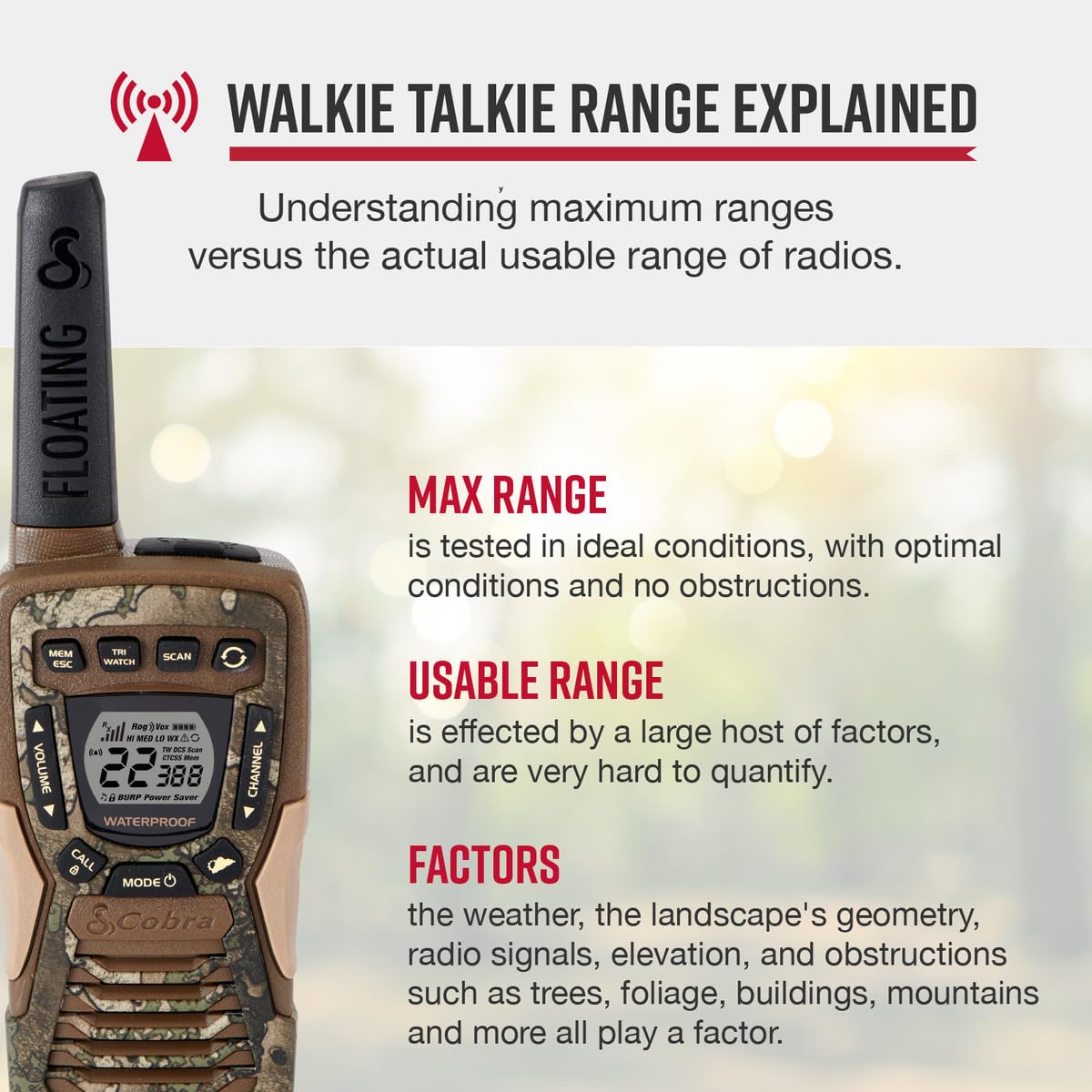 Foto 2 | Walkie Talkies Cobra Acxt1035r Flt, Resistentes Al Agua, 37 Millas - Venta Internacional.
