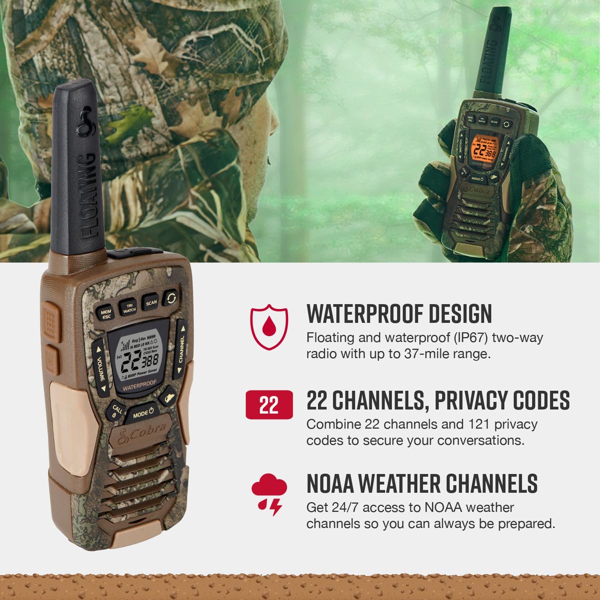 Foto 3 | Walkie Talkies Cobra Acxt1035r Flt, Resistentes Al Agua, 37 Millas - Venta Internacional.