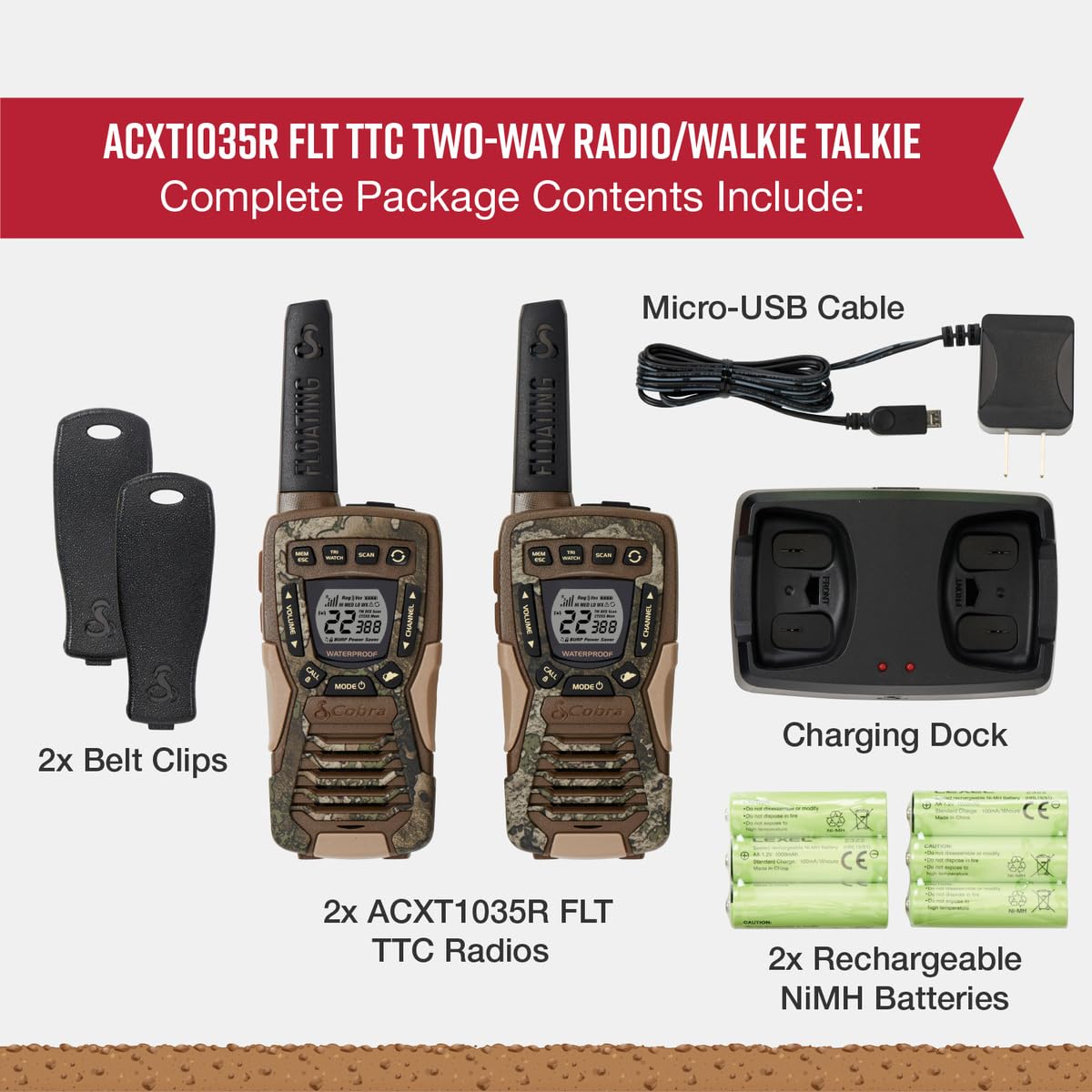 Foto 7 pulgar | Walkie Talkies Cobra Acxt1035r Flt, Resistentes Al Agua, 37 Millas - Venta Internacional.