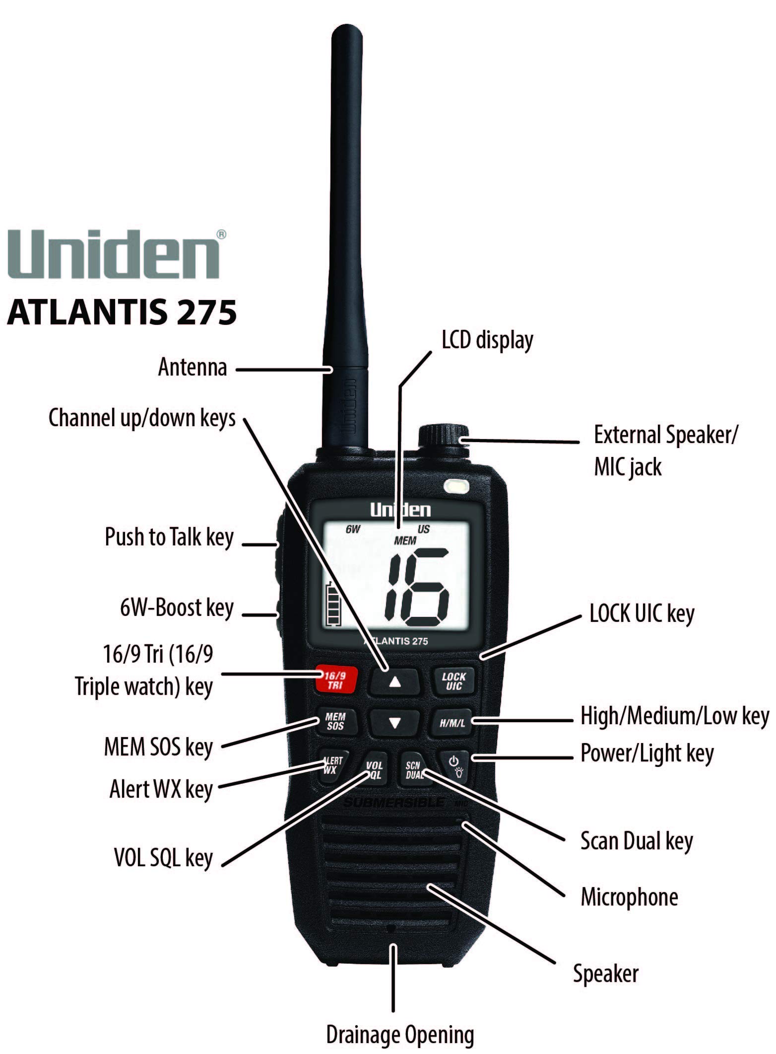 Foto 8 pulgar | Radio Marina Vhf Bidireccional Portátil Uniden Atlantis 275 - Venta Internacional.