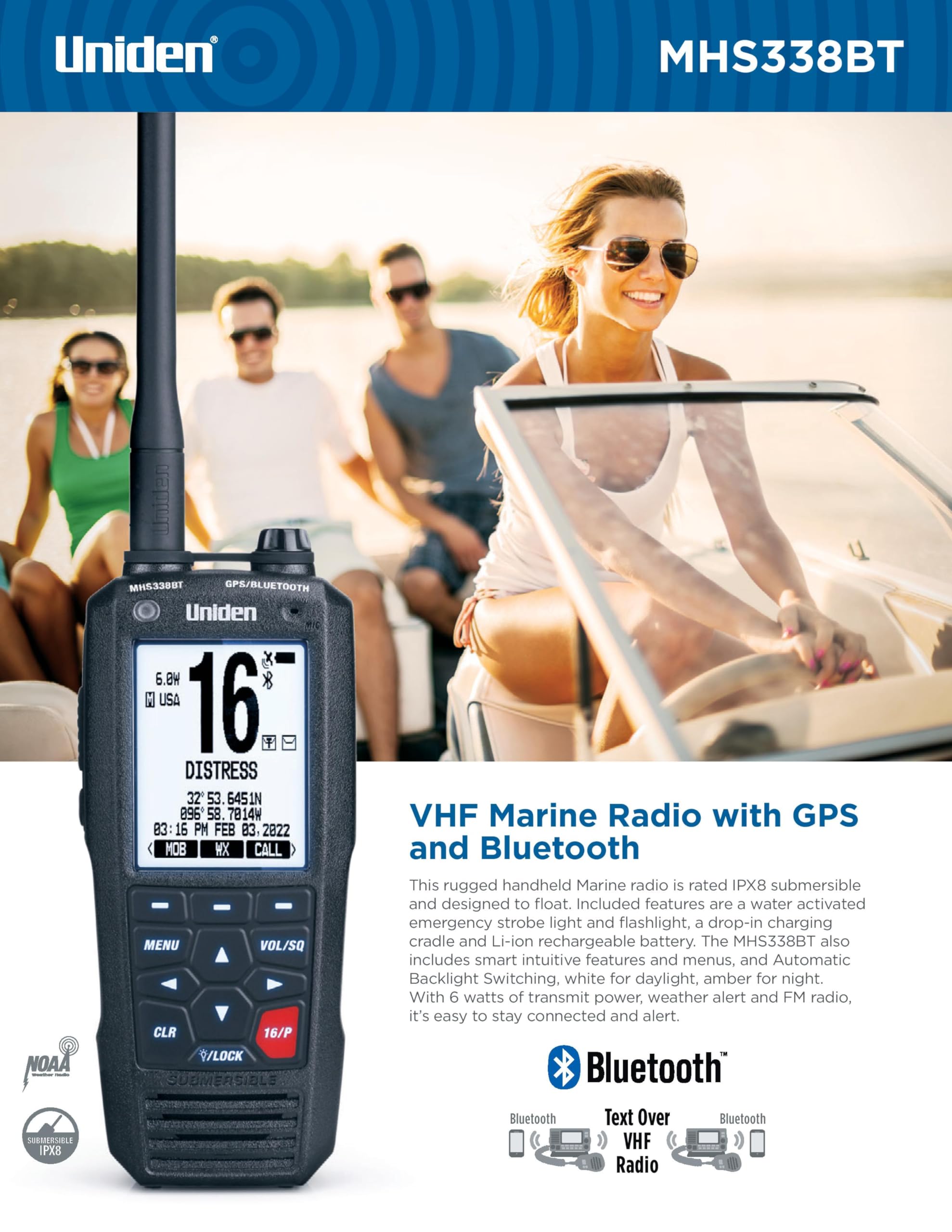 Foto 2 | Radio Vhf Marina Uniden Mhs338bt 6 W Gps Bluetooth Ipx8 - Venta Internacional.