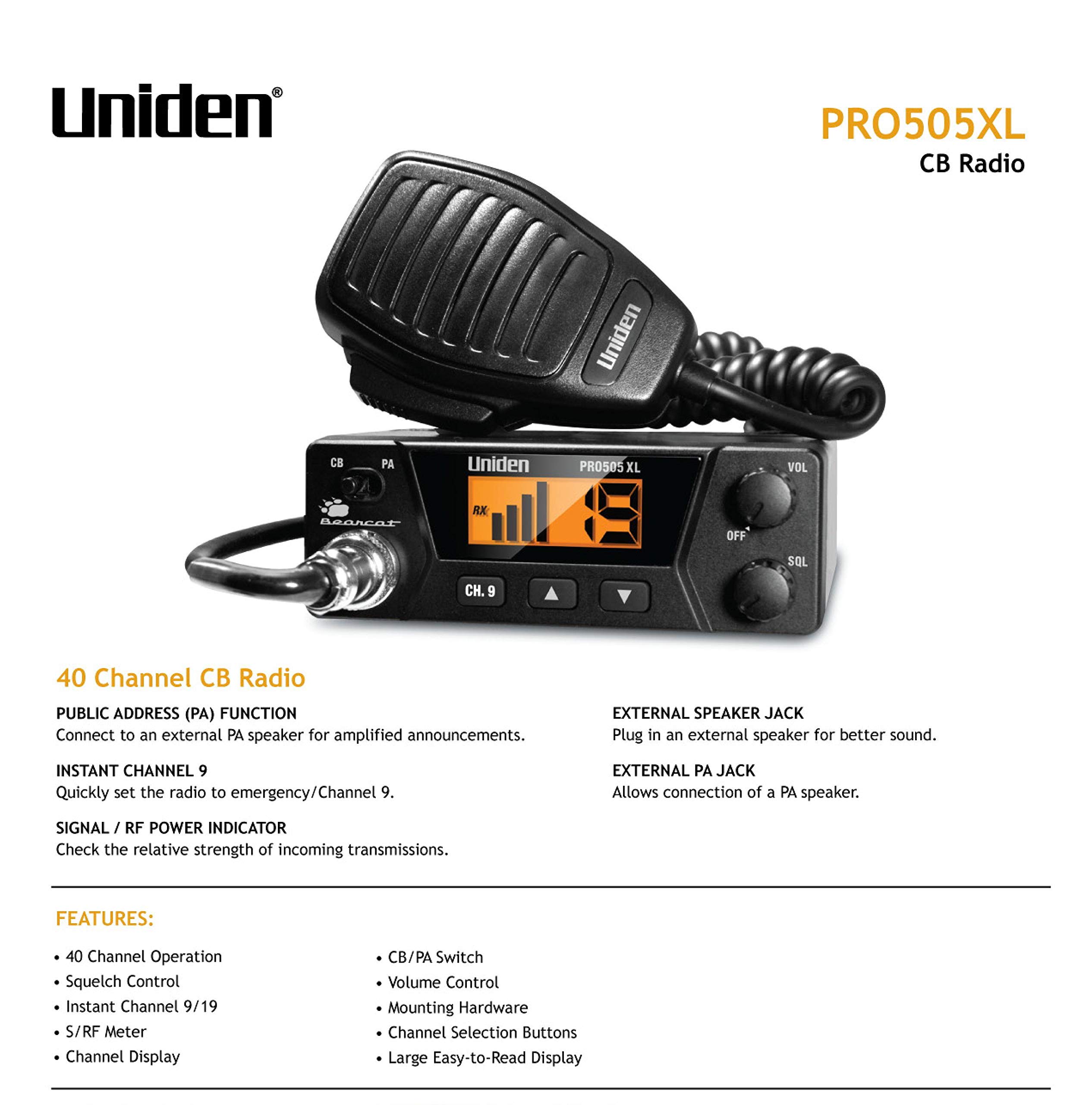 Foto 3 pulgar | Radio Cb Uniden Pro505xl De 40 Canales, Diseño Compacto, Color Negro - Venta Internacional.