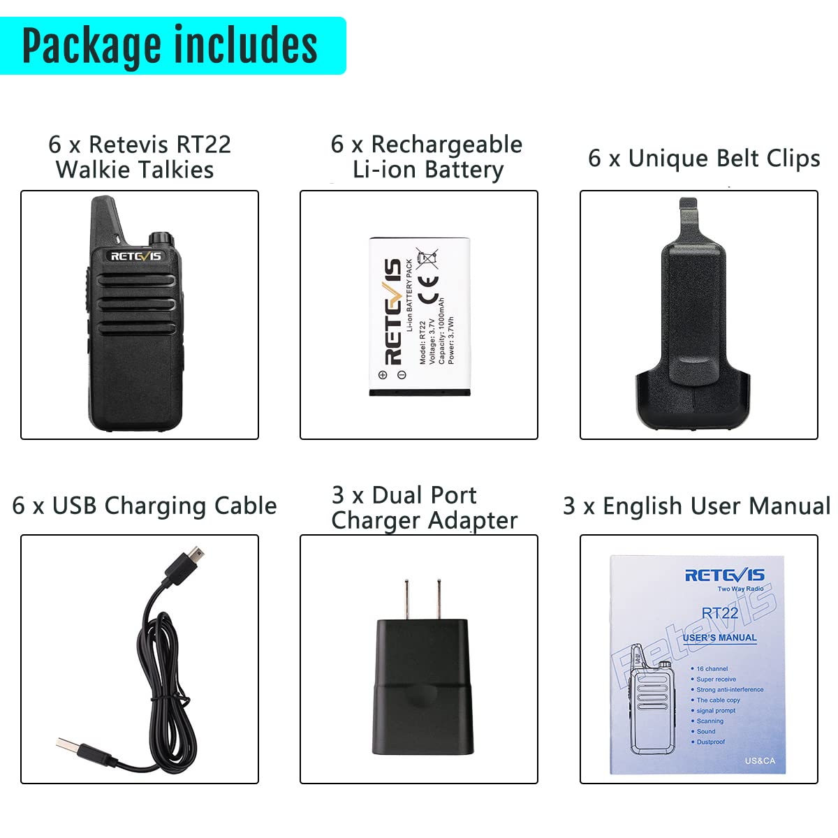 Foto 8 pulgar | Walkie Talkies Retevis Rt22 Para Adultos De Largo Alcance (paquete De 6) - Venta Internacional.