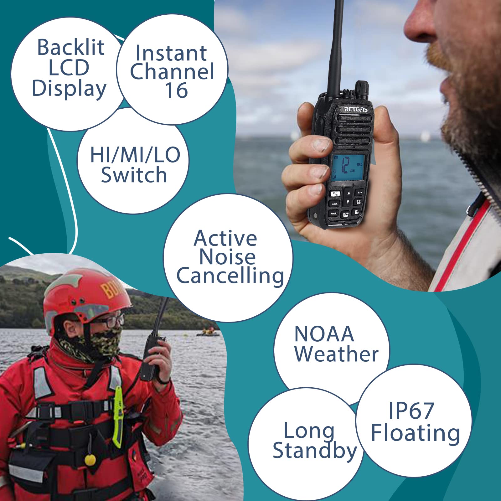 Foto 2 | Radio Marina Portátil Retevis Rm21 Ip67 Impermeable 1800 Mah - Venta Internacional.