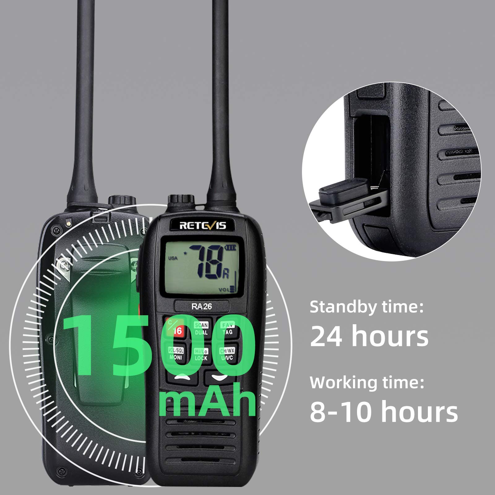 Foto 3 pulgar | Radio Marina Portátil Retevis Ra26, Radio Marina Flotante Ip67, Sumergible, Impermeable, 1500 Mah, C - Venta Interna
