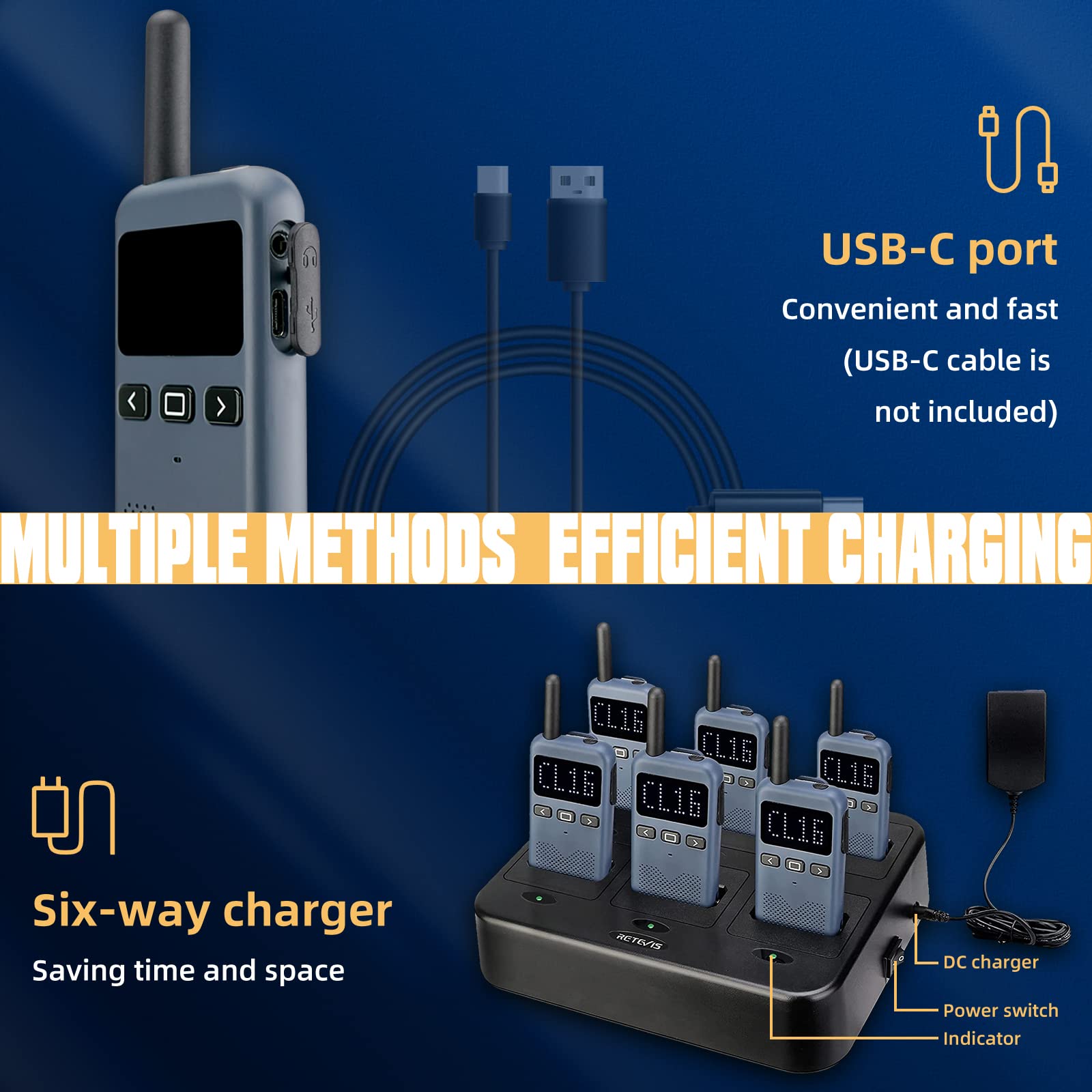 Foto 4 pulgar | Radio Bidireccional Retevis Rb19 Con Pantalla De 1650 Mah, Paquete De 6 Unidades Y Cargador - Venta Internacional.