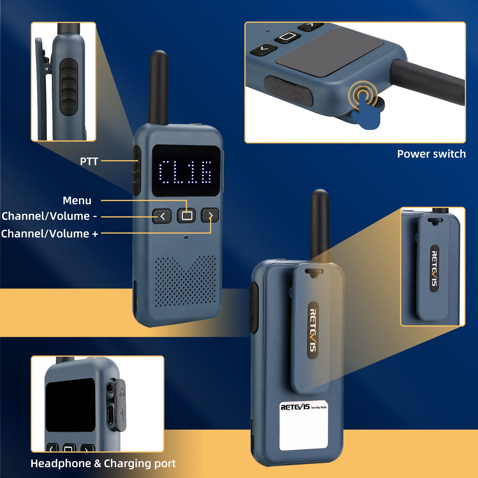 Foto 7 | Radio Bidireccional Retevis Rb19 Con Pantalla De 1650 Mah, Paquete De 6 Unidades Y Cargador - Venta Internacional.