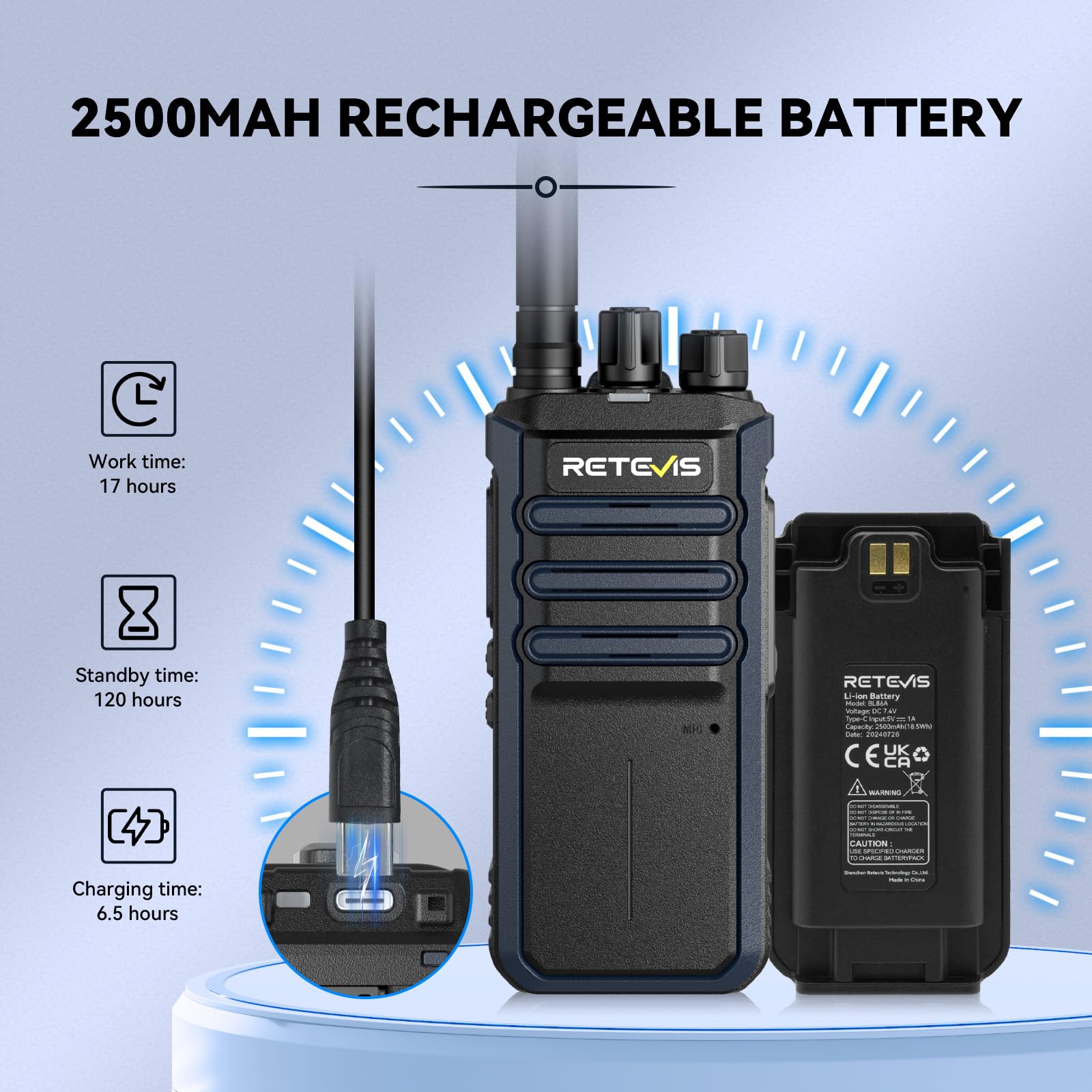Foto 6 pulgar | Radio De 2 Vías Gmrs Walkie Talkies Retevis Rt86a De Largo Alcance - Venta Internacional.