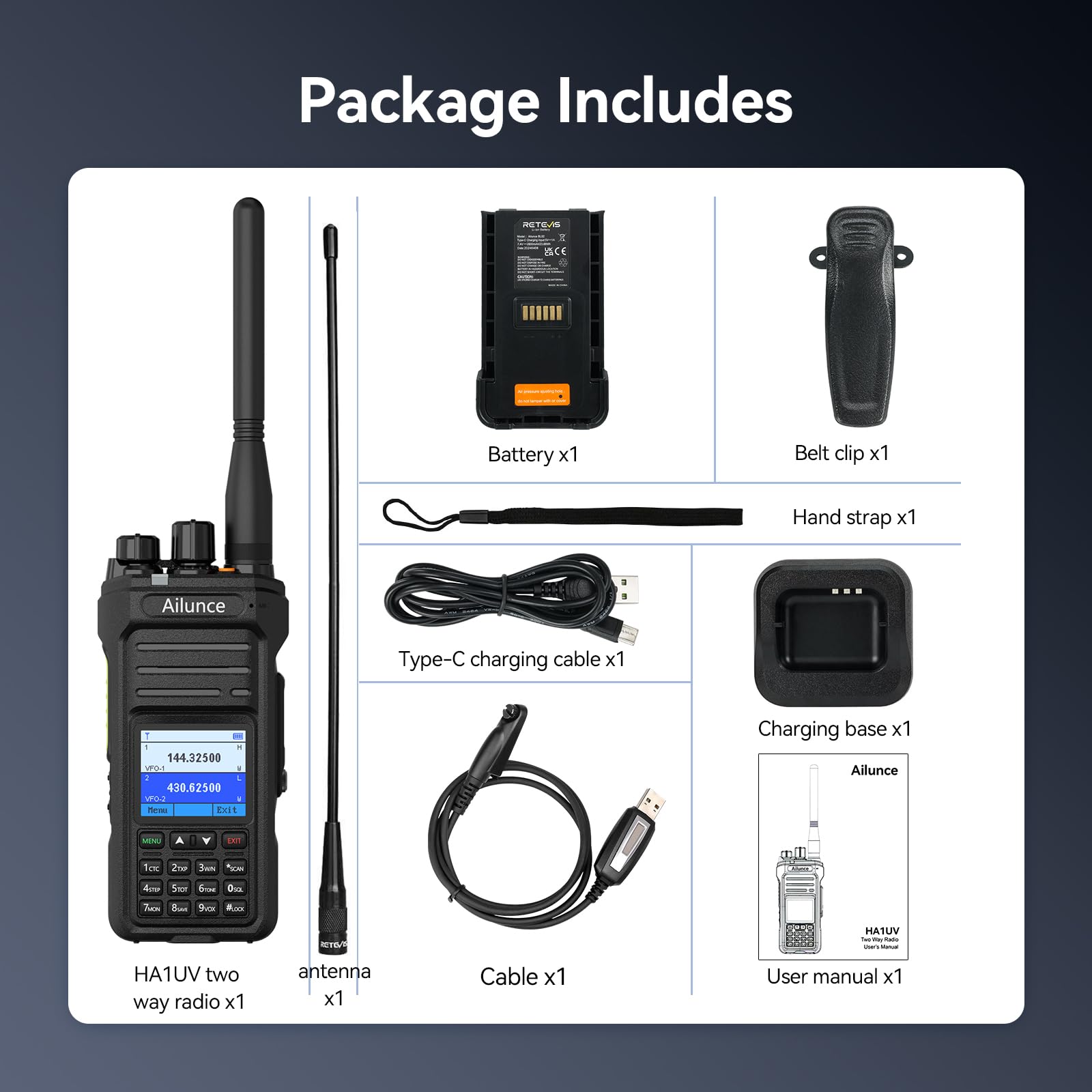 Foto 8 pulgar | Ham Radio Retevis Ailunce Ha1uv De Doble Banda Con Batería De 2800 Mah - Venta Internacional.