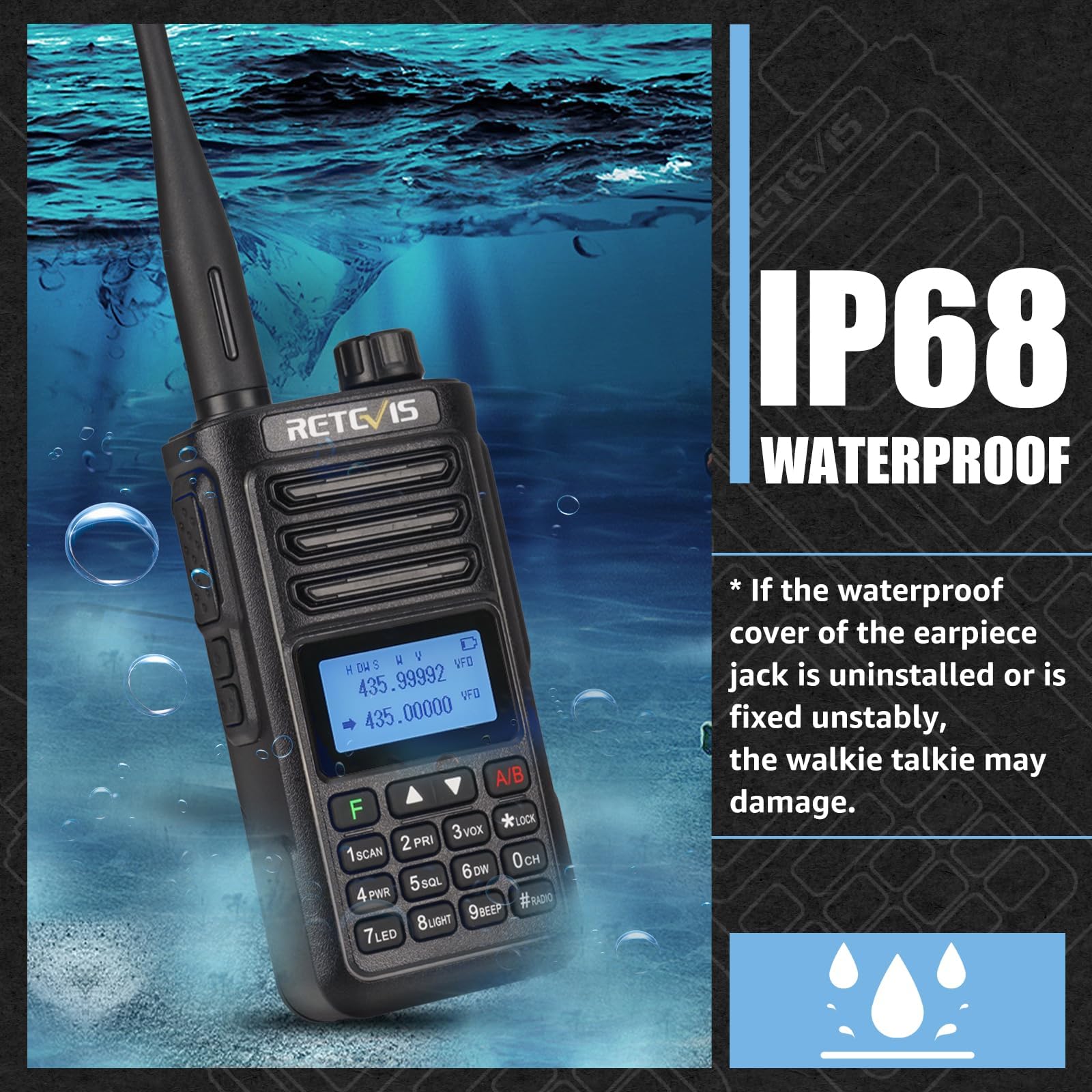 Foto 3 pulgar | Ham Radio Retevis Ra89 De Doble Banda Ip68, Resistente Al Agua, 2500 Mah - Venta Internacional.