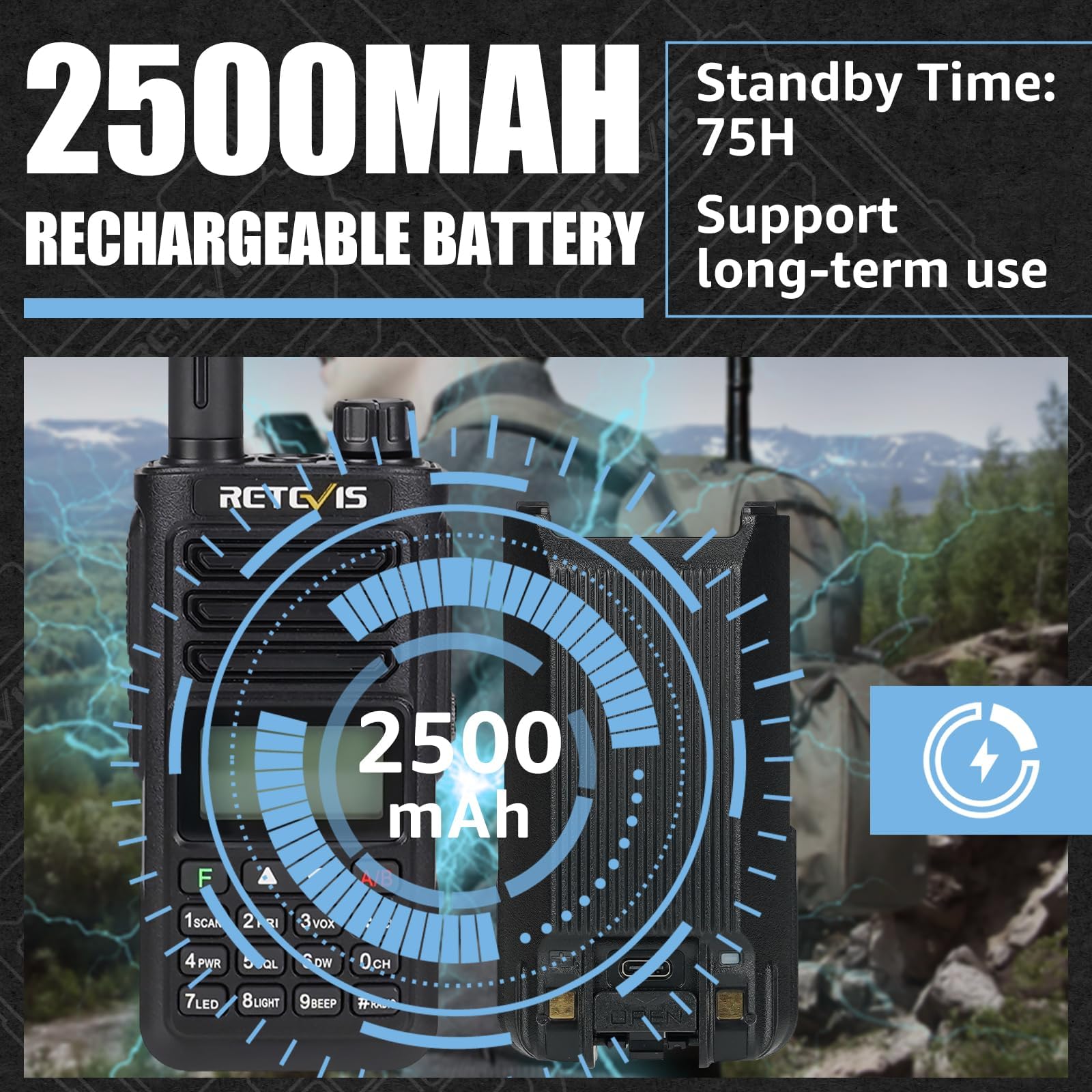 Foto 7 pulgar | Ham Radio Retevis Ra89 De Doble Banda Ip68, Resistente Al Agua, 2500 Mah - Venta Internacional.