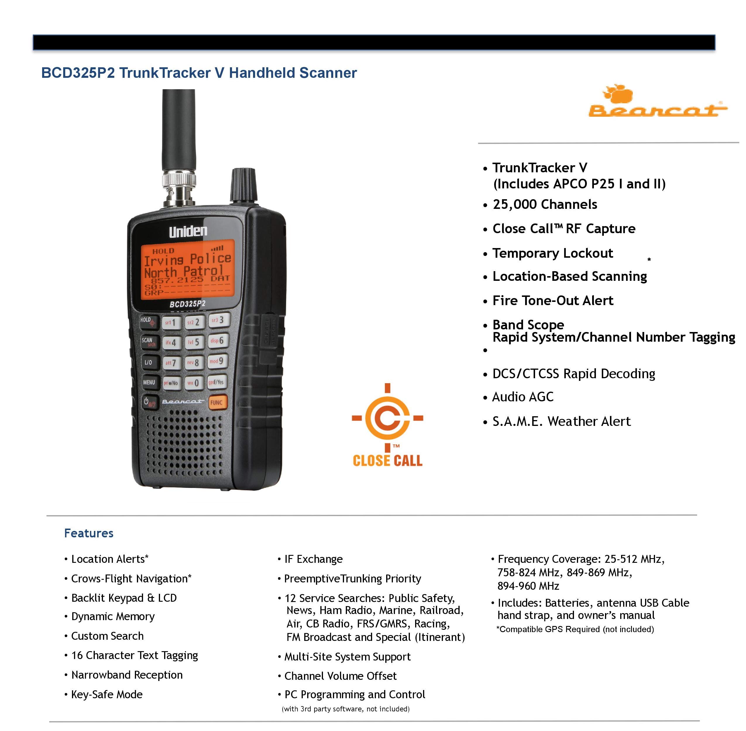 Foto 5 pulgar | Escáner Portátil Trunktracker V Uniden Bcd325p2 De 25.000 Canales - Venta Internacional.