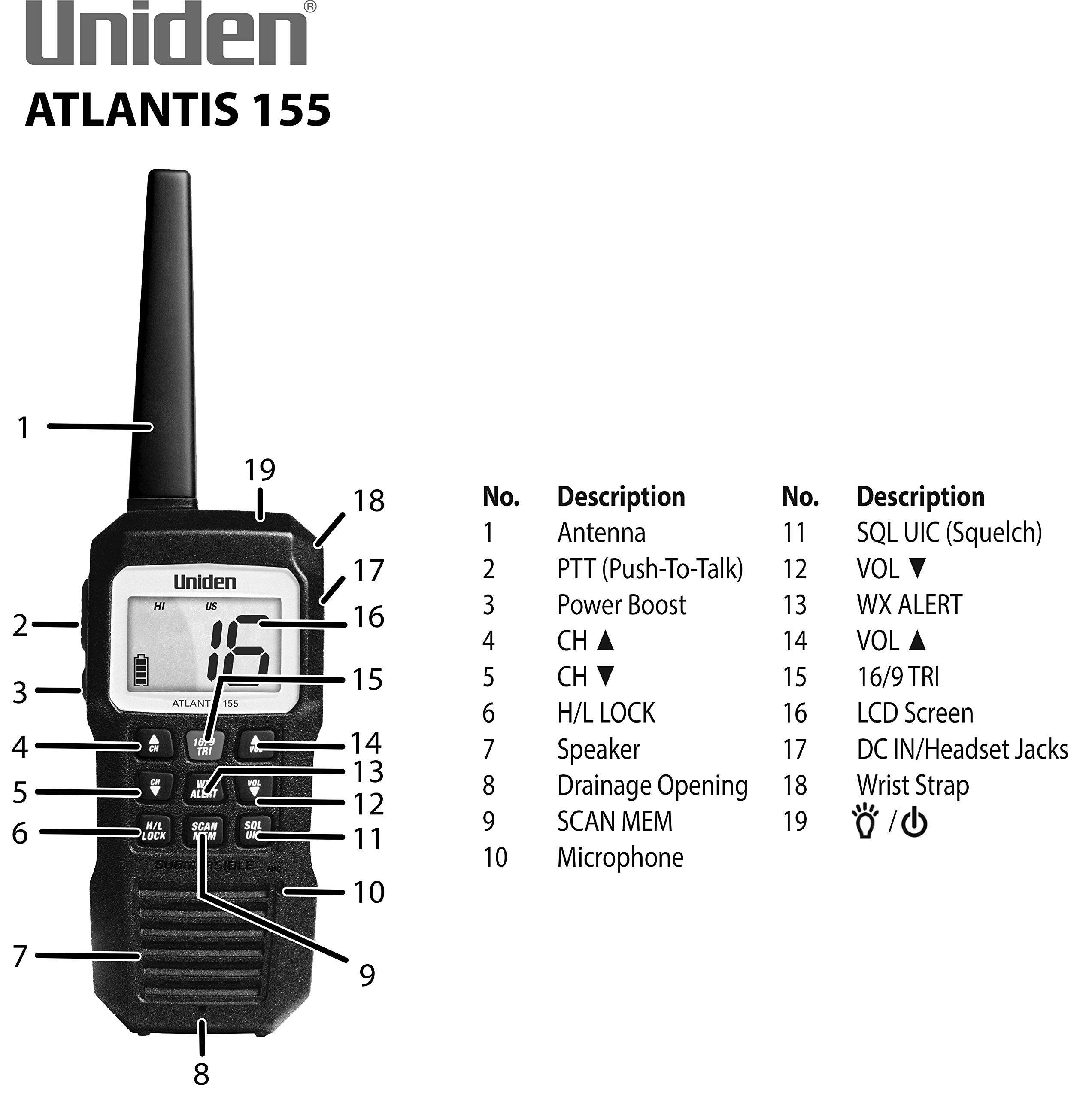 Foto 8 pulgar | Radio Marina Portátil Vhf Bidireccional Uniden Atlantis 155 - Venta Internacional.