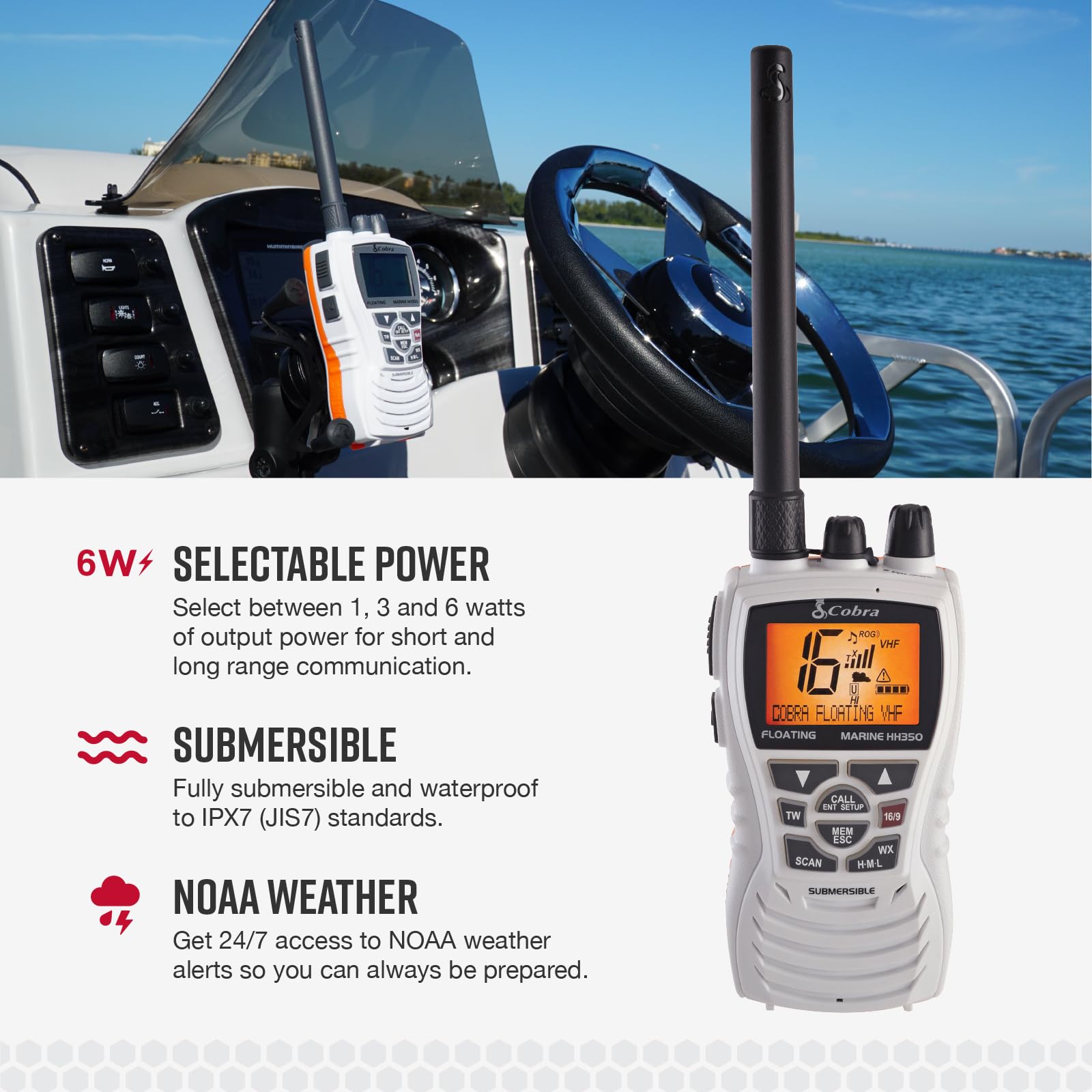Foto 4 pulgar | Radio Vhf Portátil Flotante Cobra Mr Hh350 Flt 6w Blanca - Venta Internacional.